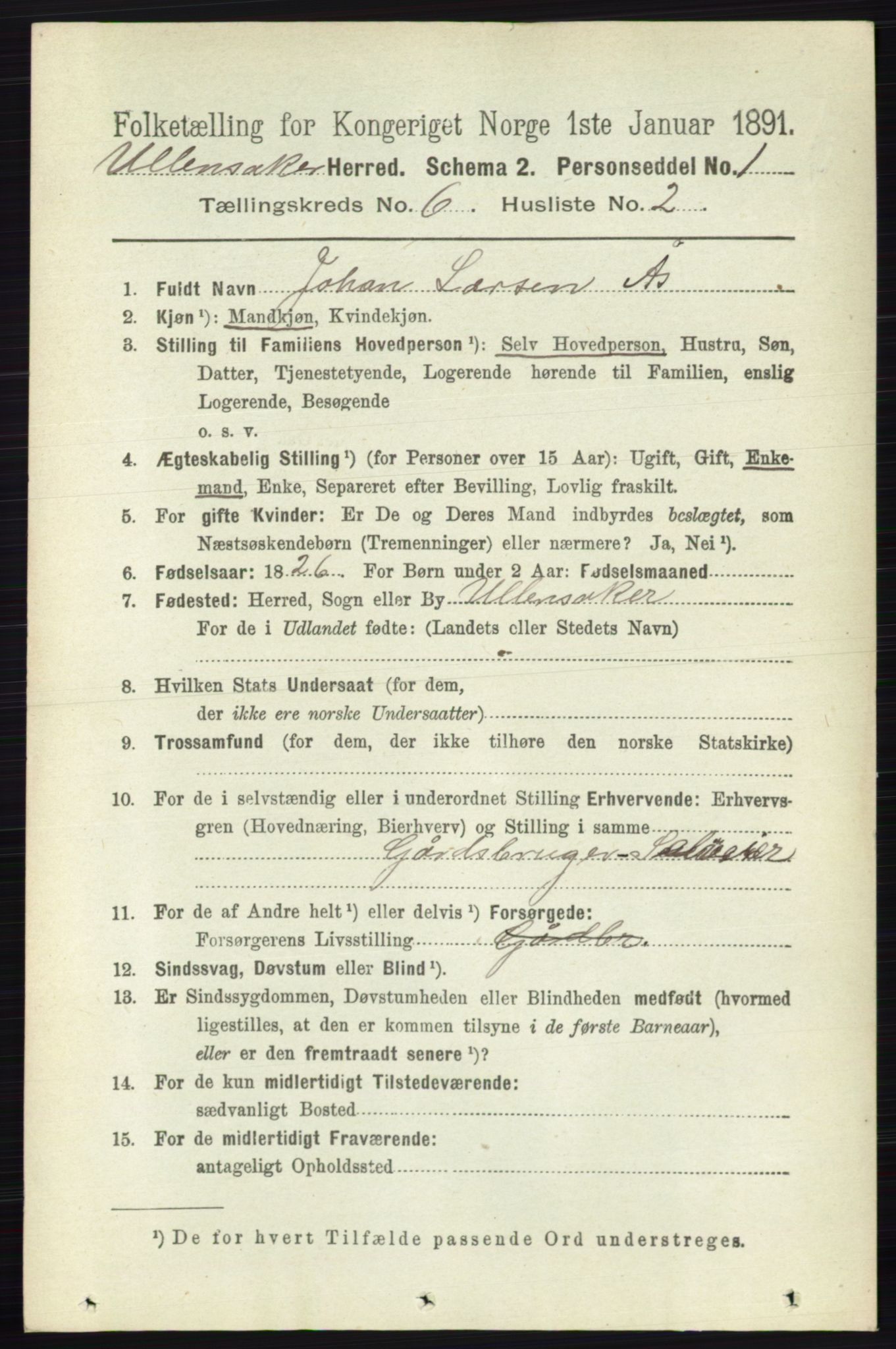 RA, 1891 census for 0235 Ullensaker, 1891, p. 2538