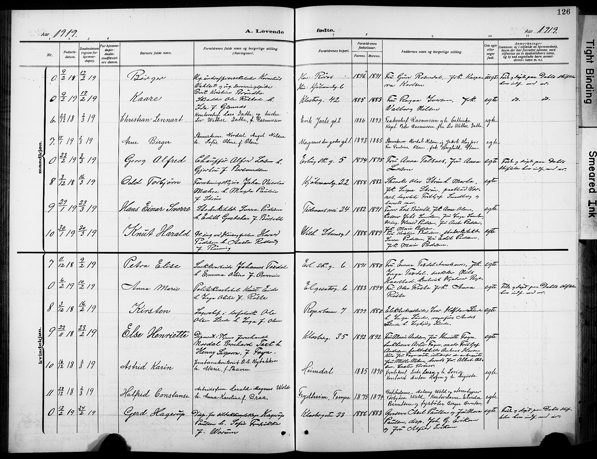 Ministerialprotokoller, klokkerbøker og fødselsregistre - Sør-Trøndelag, SAT/A-1456/601/L0096: Parish register (copy) no. 601C14, 1911-1931, p. 126