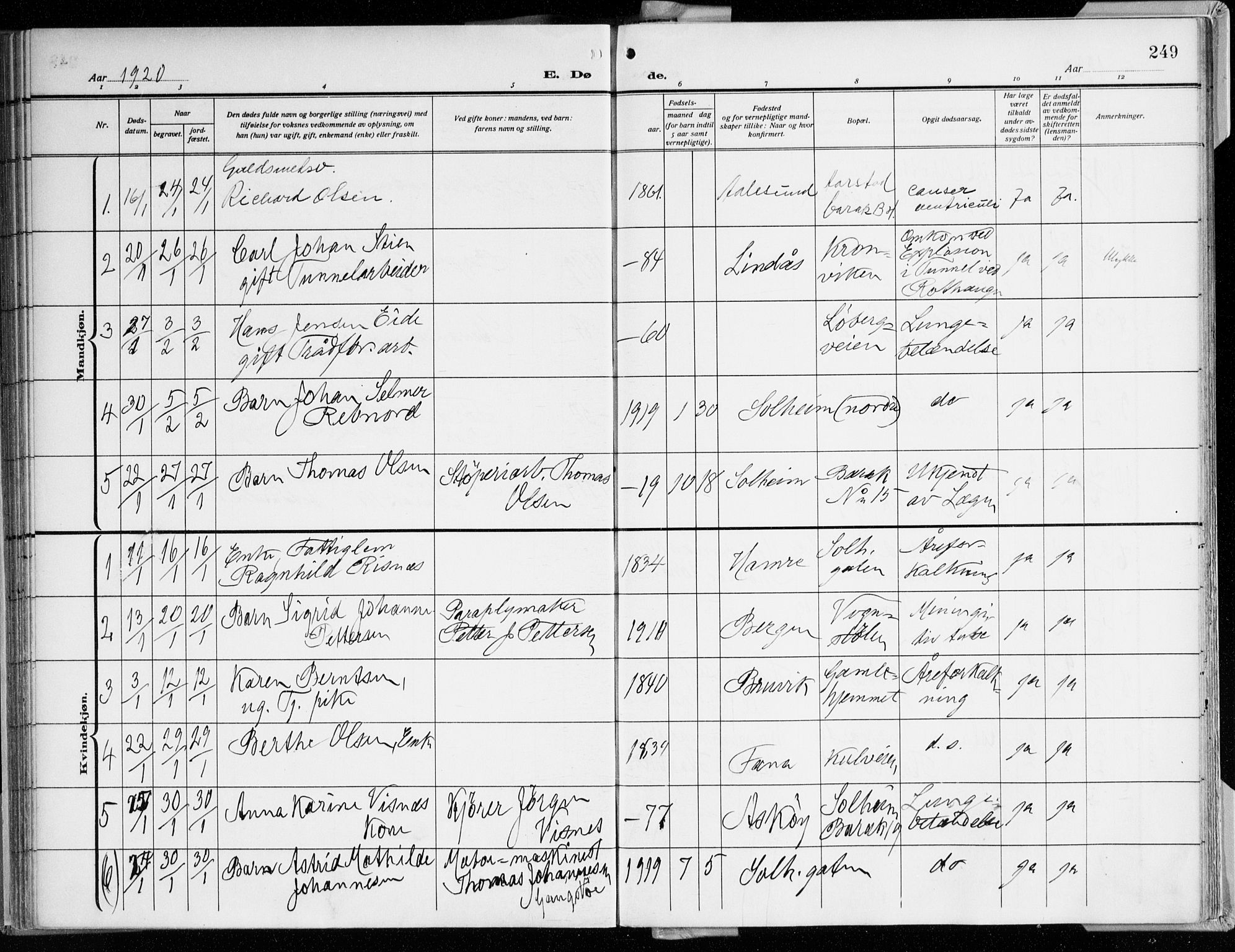Årstad Sokneprestembete, AV/SAB-A-79301/H/Haa/L0003: Parish register (official) no. A 3, 1914-1919, p. 249