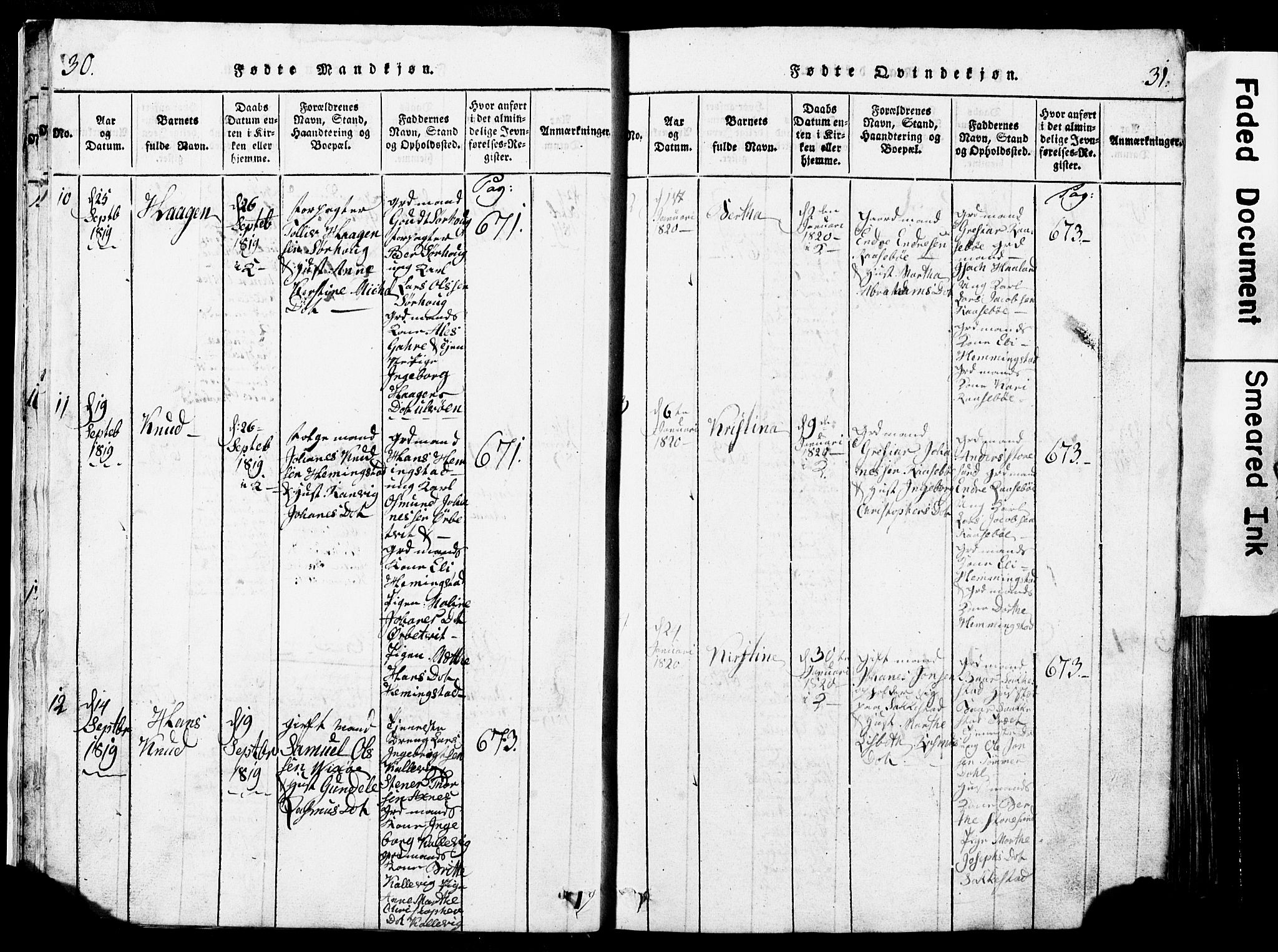 Torvastad sokneprestkontor, SAST/A -101857/H/Ha/Hab/L0002: Parish register (copy) no. B 2, 1817-1834, p. 30-31