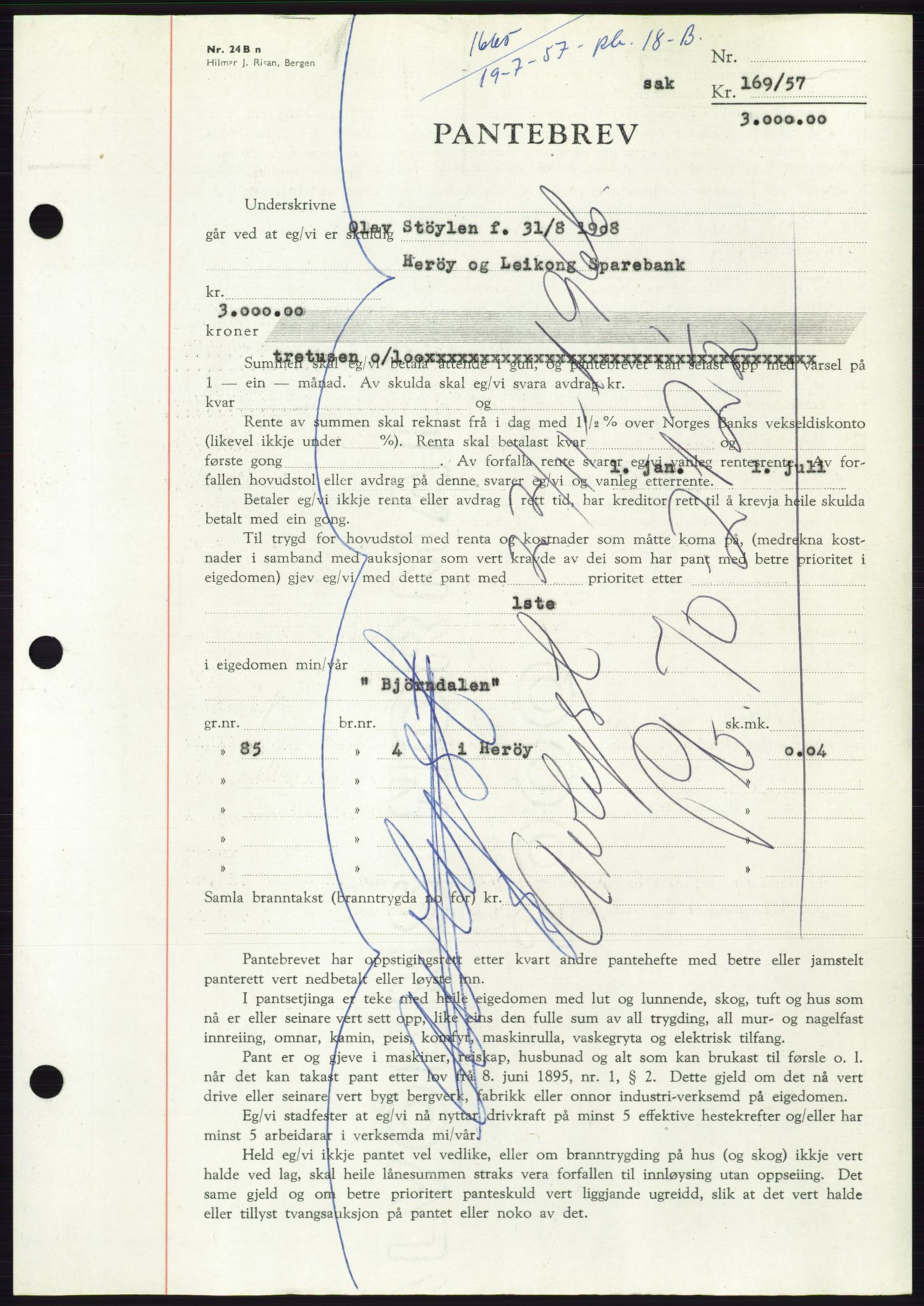 Søre Sunnmøre sorenskriveri, AV/SAT-A-4122/1/2/2C/L0130: Mortgage book no. 18B, 1957-1958, Diary no: : 1665/1957