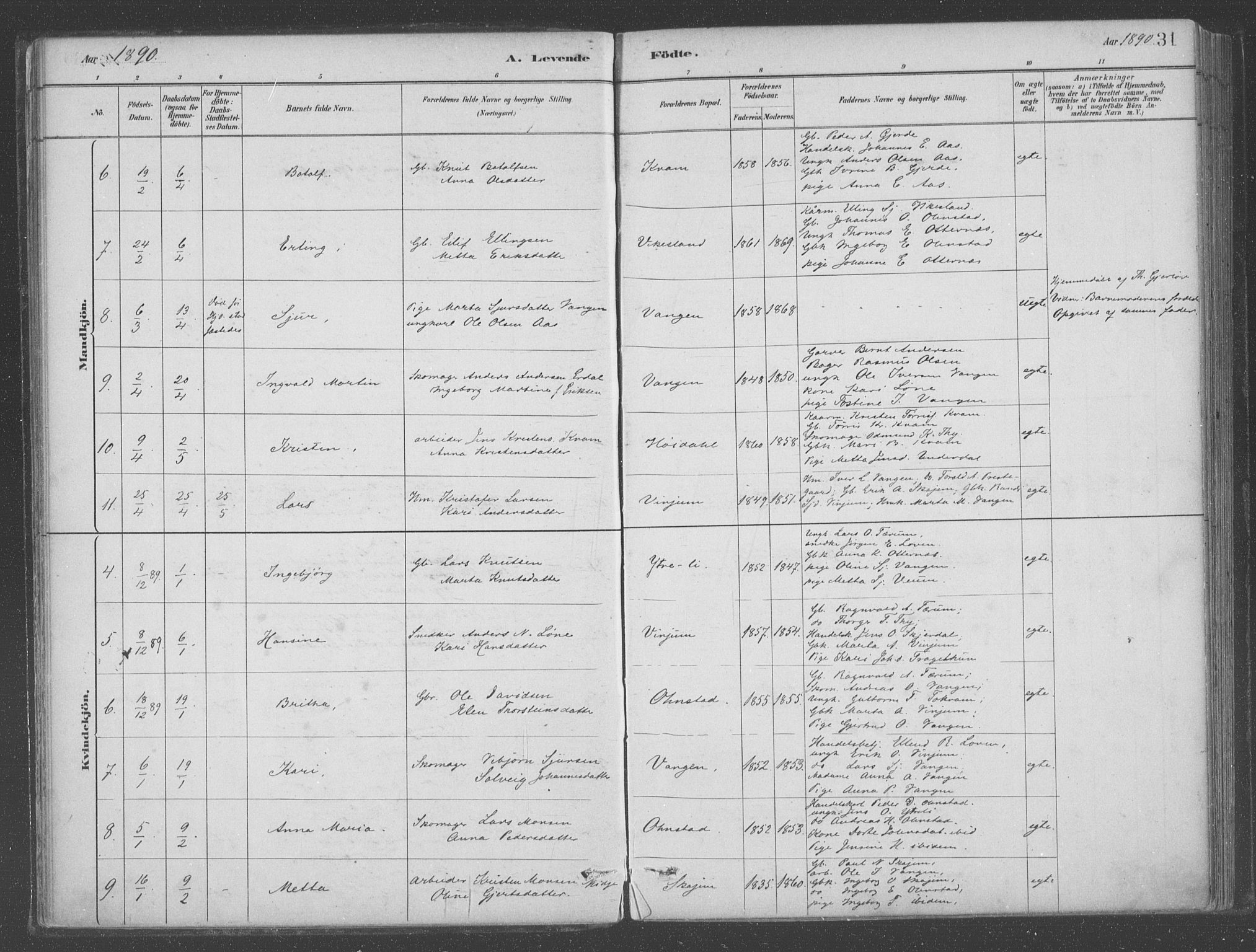 Aurland sokneprestembete, AV/SAB-A-99937/H/Ha/Hab/L0001: Parish register (official) no. B  1, 1880-1909, p. 31