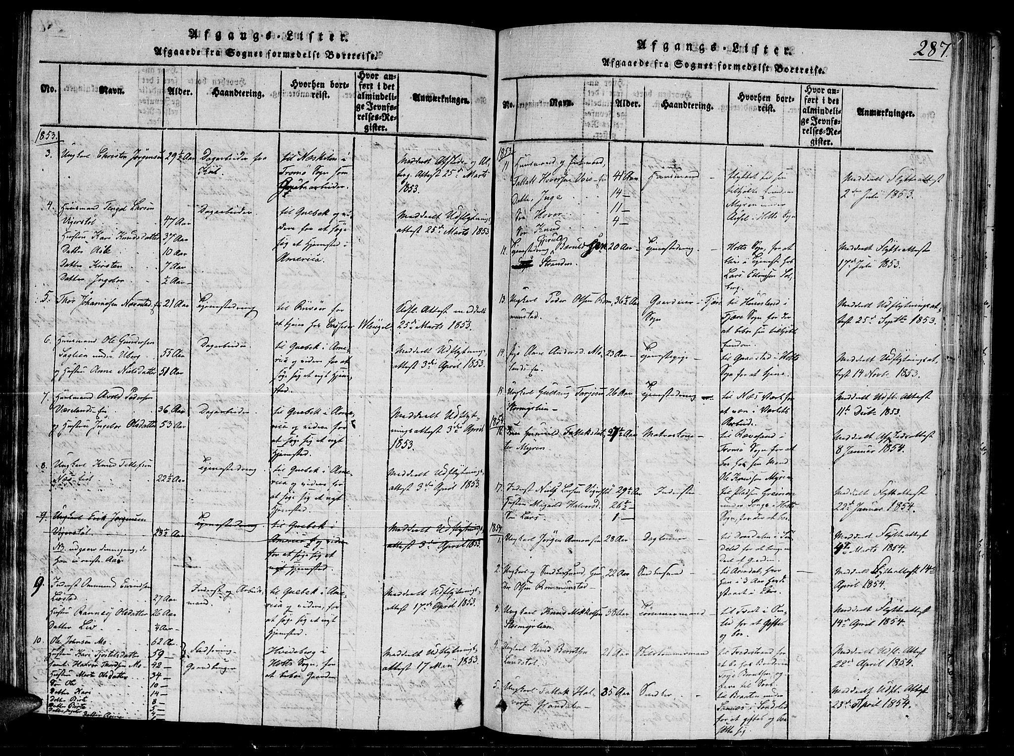 Gjerstad sokneprestkontor, AV/SAK-1111-0014/F/Fb/Fbb/L0001: Parish register (copy) no. B 1, 1813-1863, p. 287