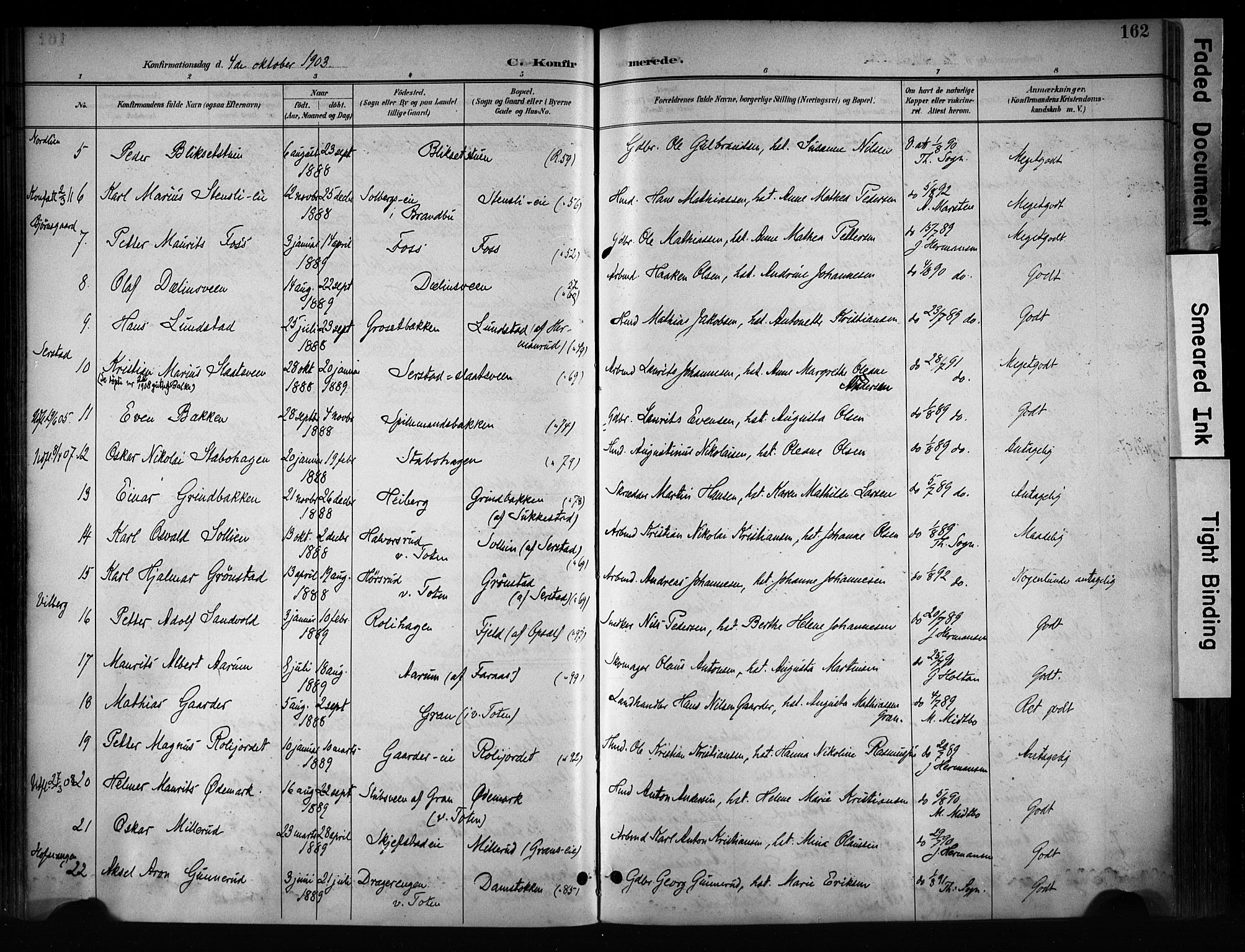 Østre Toten prestekontor, AV/SAH-PREST-104/H/Ha/Haa/L0008: Parish register (official) no. 8, 1897-1909, p. 162