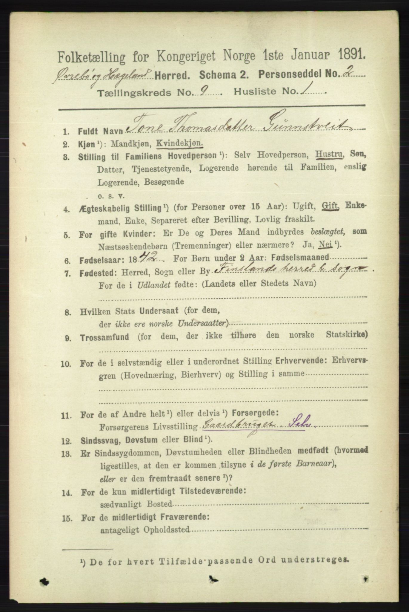 RA, 1891 census for 1016 Øvrebø og Hægeland, 1891, p. 1749