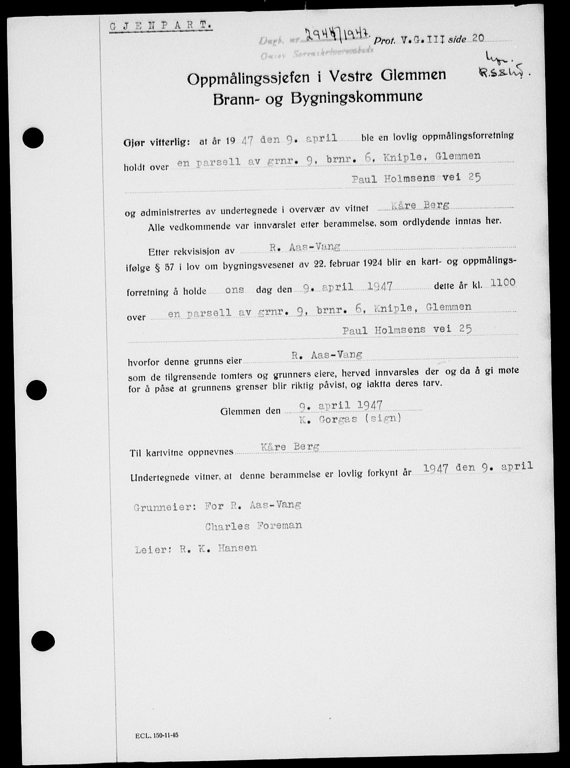 Onsøy sorenskriveri, SAO/A-10474/G/Ga/Gab/L0021: Mortgage book no. II A-21, 1947-1947, Diary no: : 2944/1947