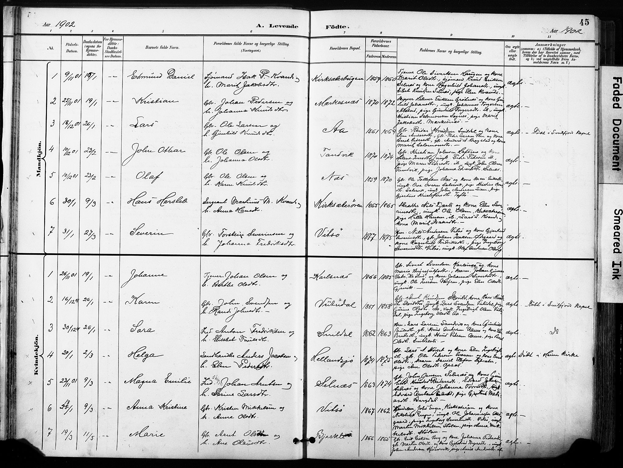 Ministerialprotokoller, klokkerbøker og fødselsregistre - Sør-Trøndelag, SAT/A-1456/630/L0497: Parish register (official) no. 630A10, 1896-1910, p. 45