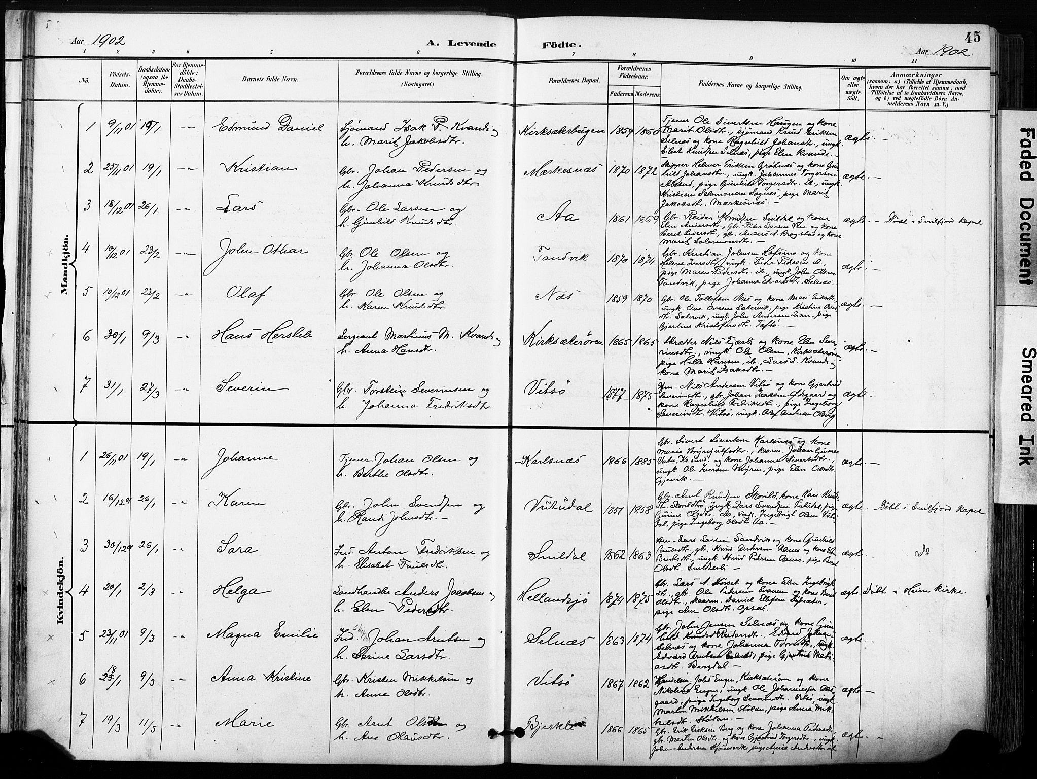 Ministerialprotokoller, klokkerbøker og fødselsregistre - Sør-Trøndelag, AV/SAT-A-1456/630/L0497: Parish register (official) no. 630A10, 1896-1910, p. 45