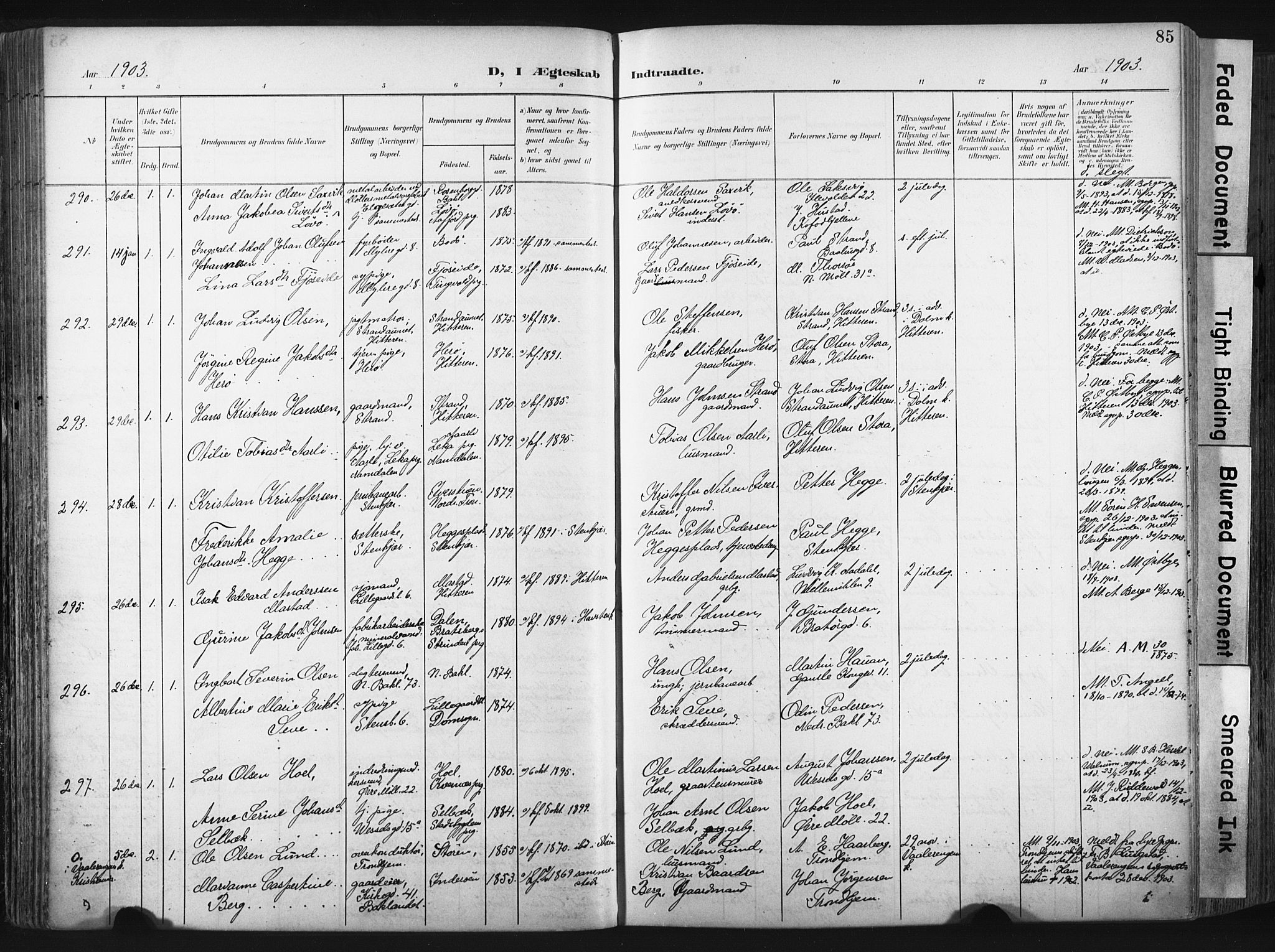 Ministerialprotokoller, klokkerbøker og fødselsregistre - Sør-Trøndelag, SAT/A-1456/604/L0201: Parish register (official) no. 604A21, 1901-1911, p. 85