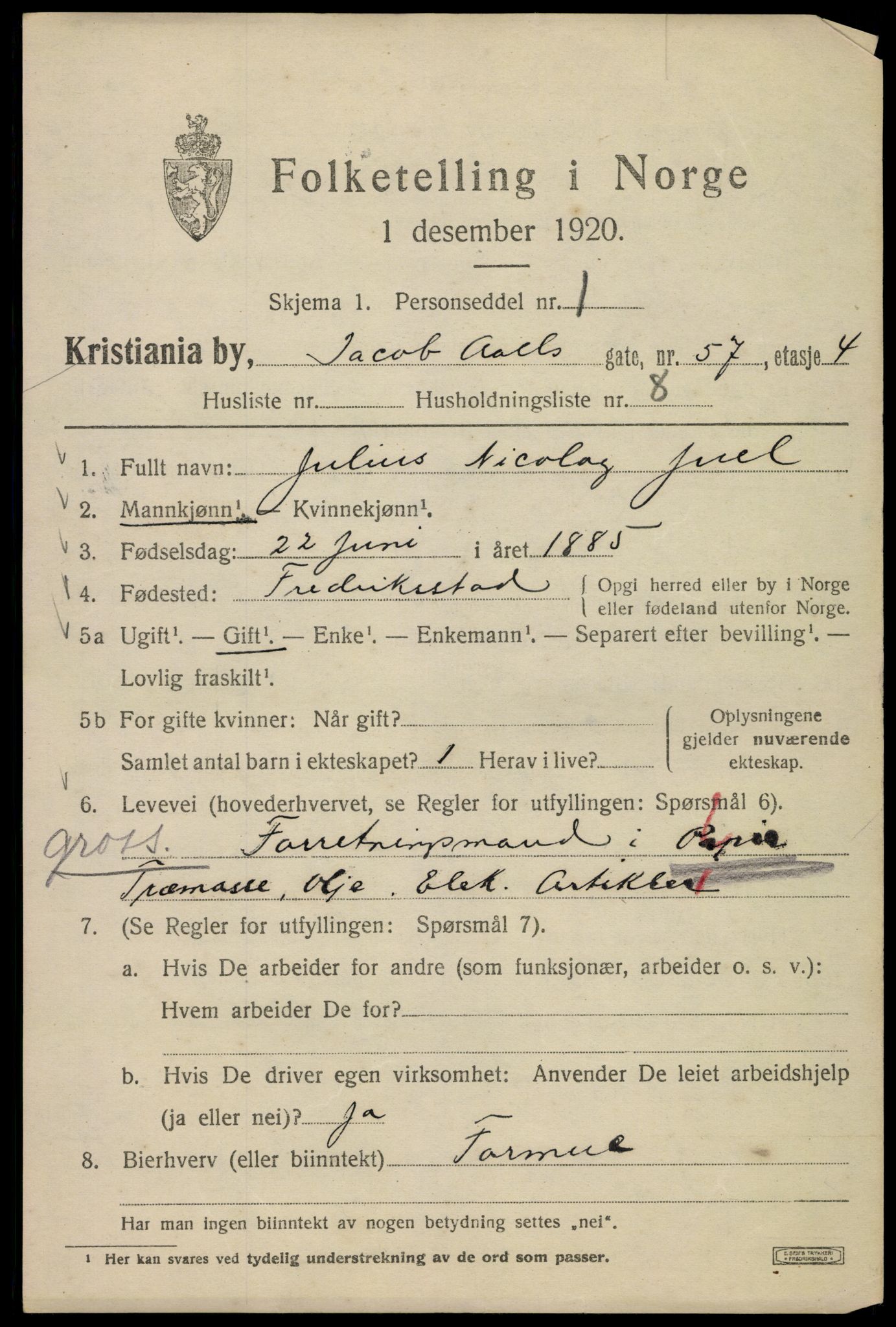 SAO, 1920 census for Kristiania, 1920, p. 316535