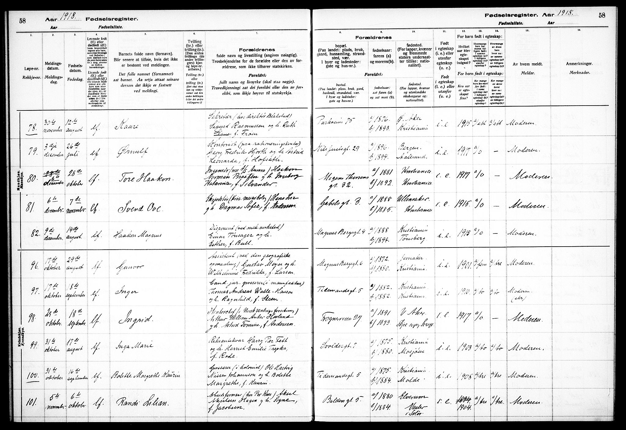 Frogner prestekontor Kirkebøker, AV/SAO-A-10886/J/Ja/L0001: Birth register no. 1, 1916-1927, p. 58