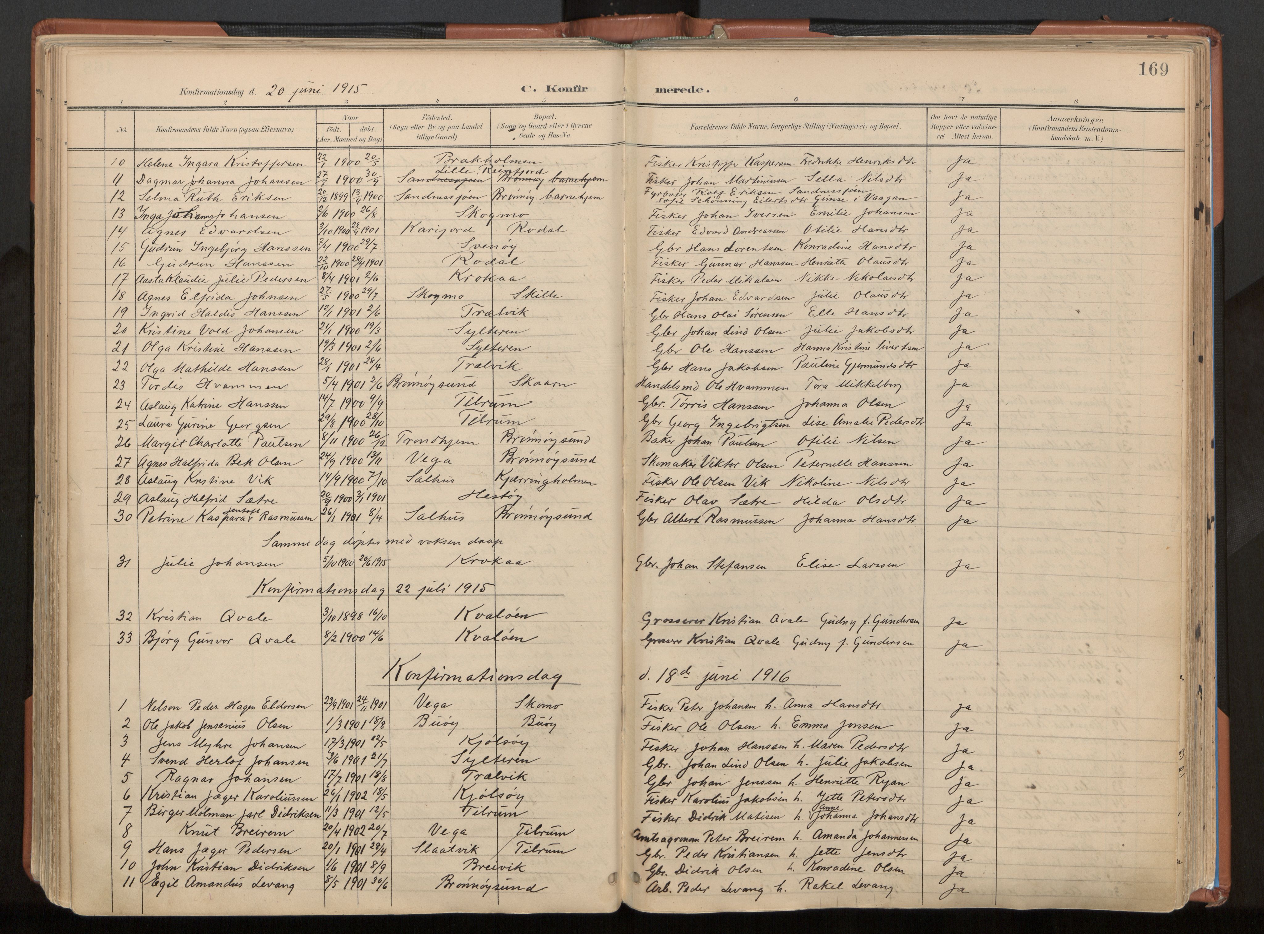 Ministerialprotokoller, klokkerbøker og fødselsregistre - Nordland, SAT/A-1459/813/L0201: Parish register (official) no. 813A11, 1901-1918, p. 169