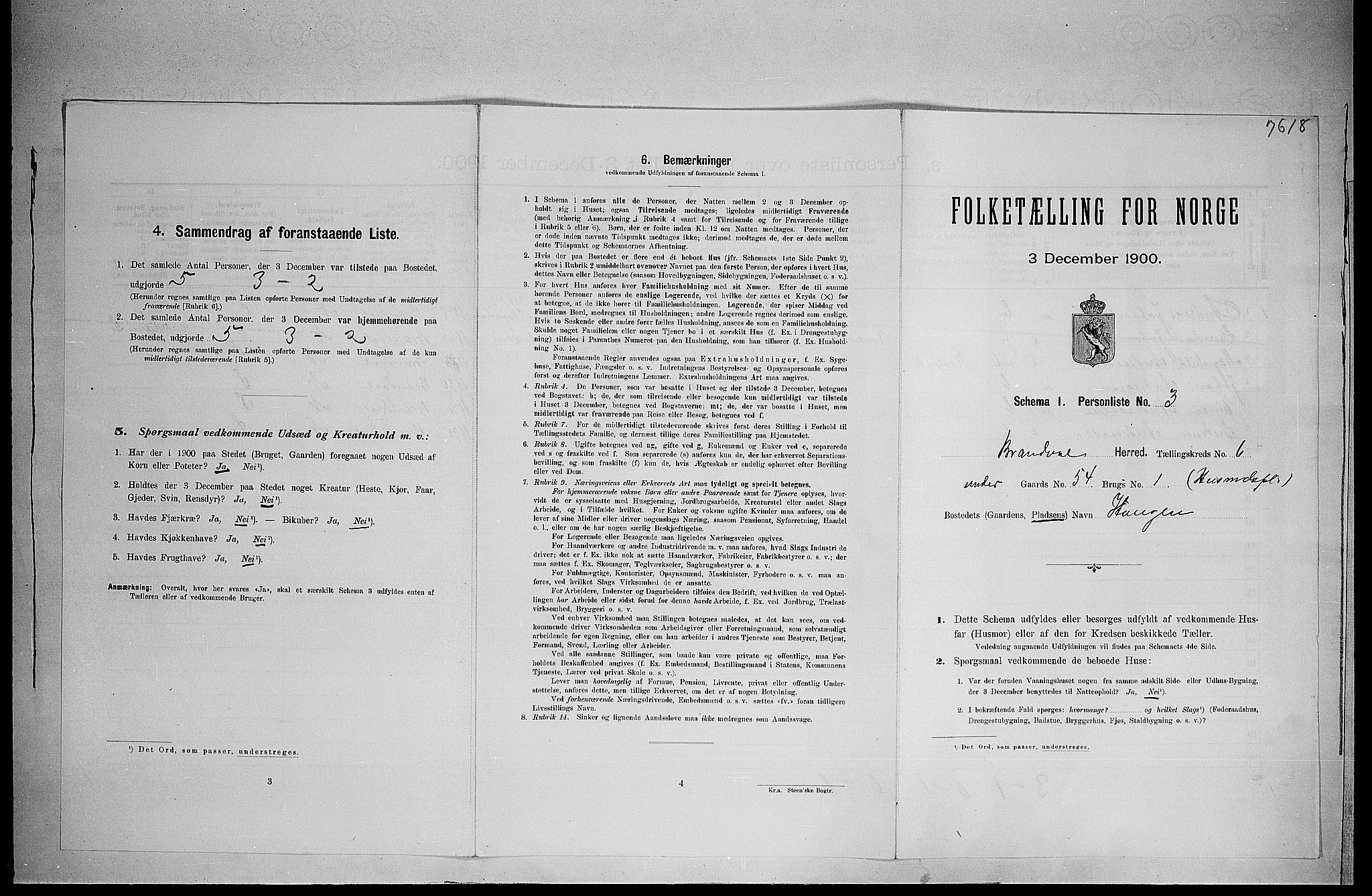 SAH, 1900 census for Brandval, 1900, p. 733