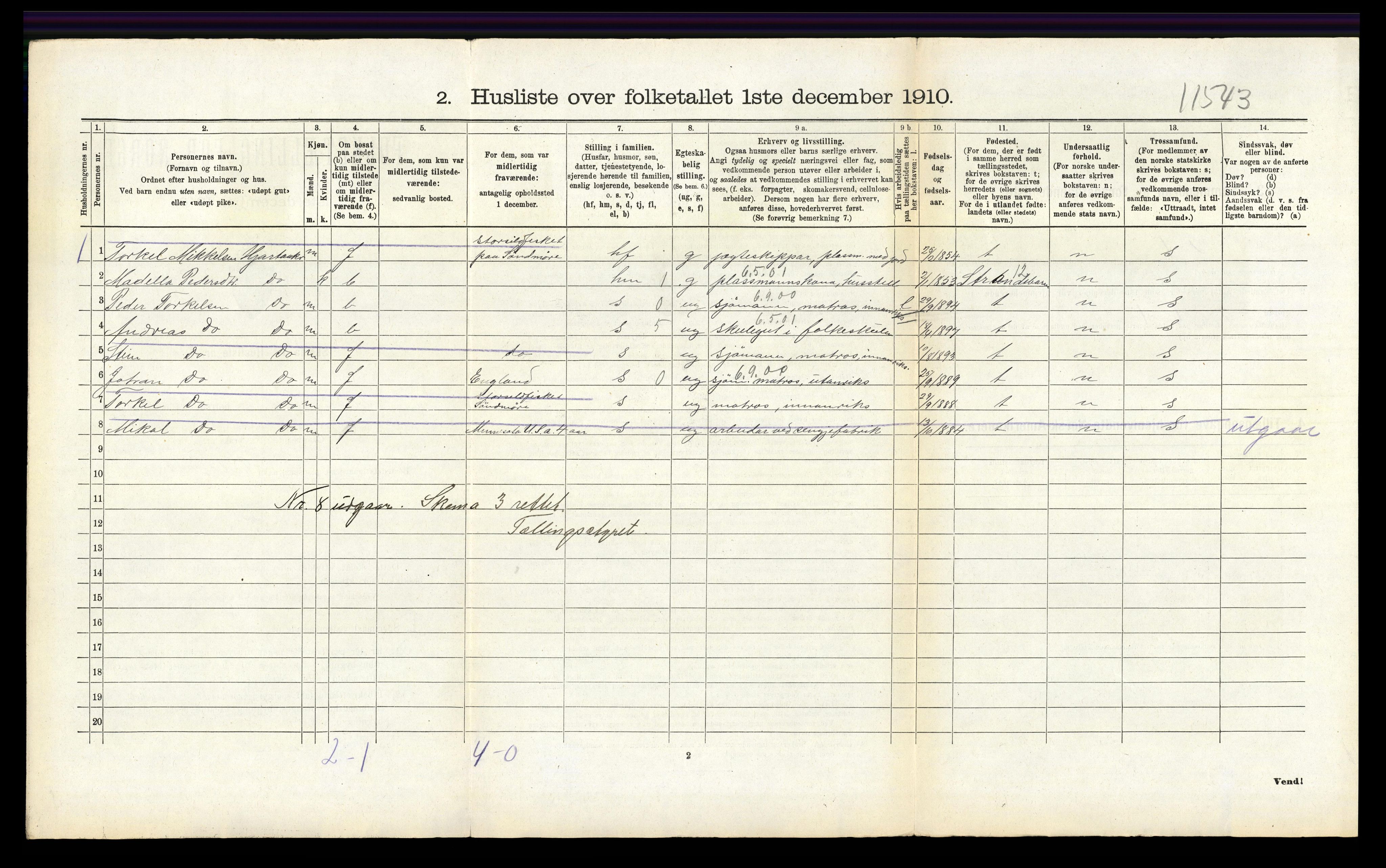 RA, 1910 census for Strandvik, 1910, p. 616