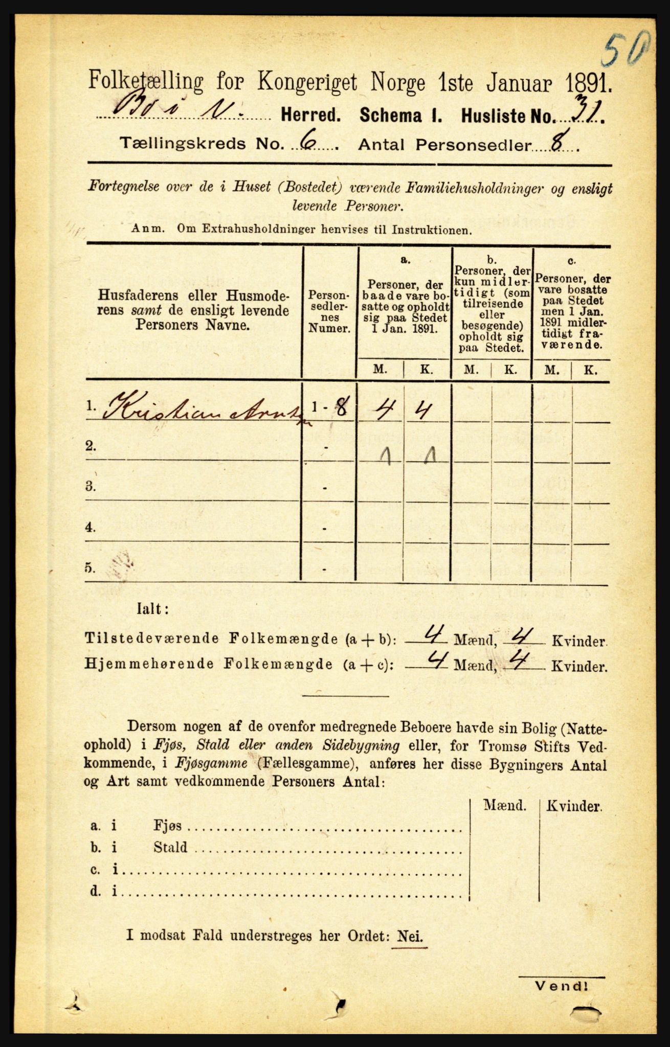 RA, 1891 census for 1867 Bø, 1891, p. 2145