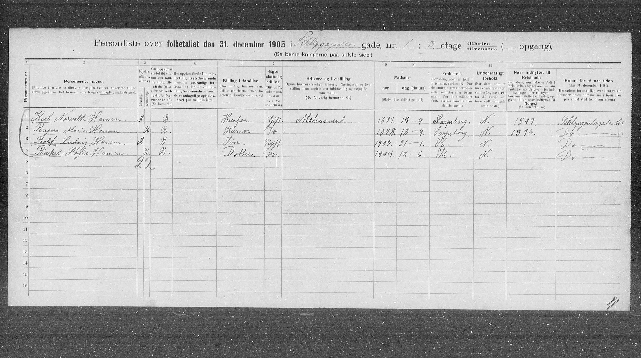 OBA, Municipal Census 1905 for Kristiania, 1905, p. 46590