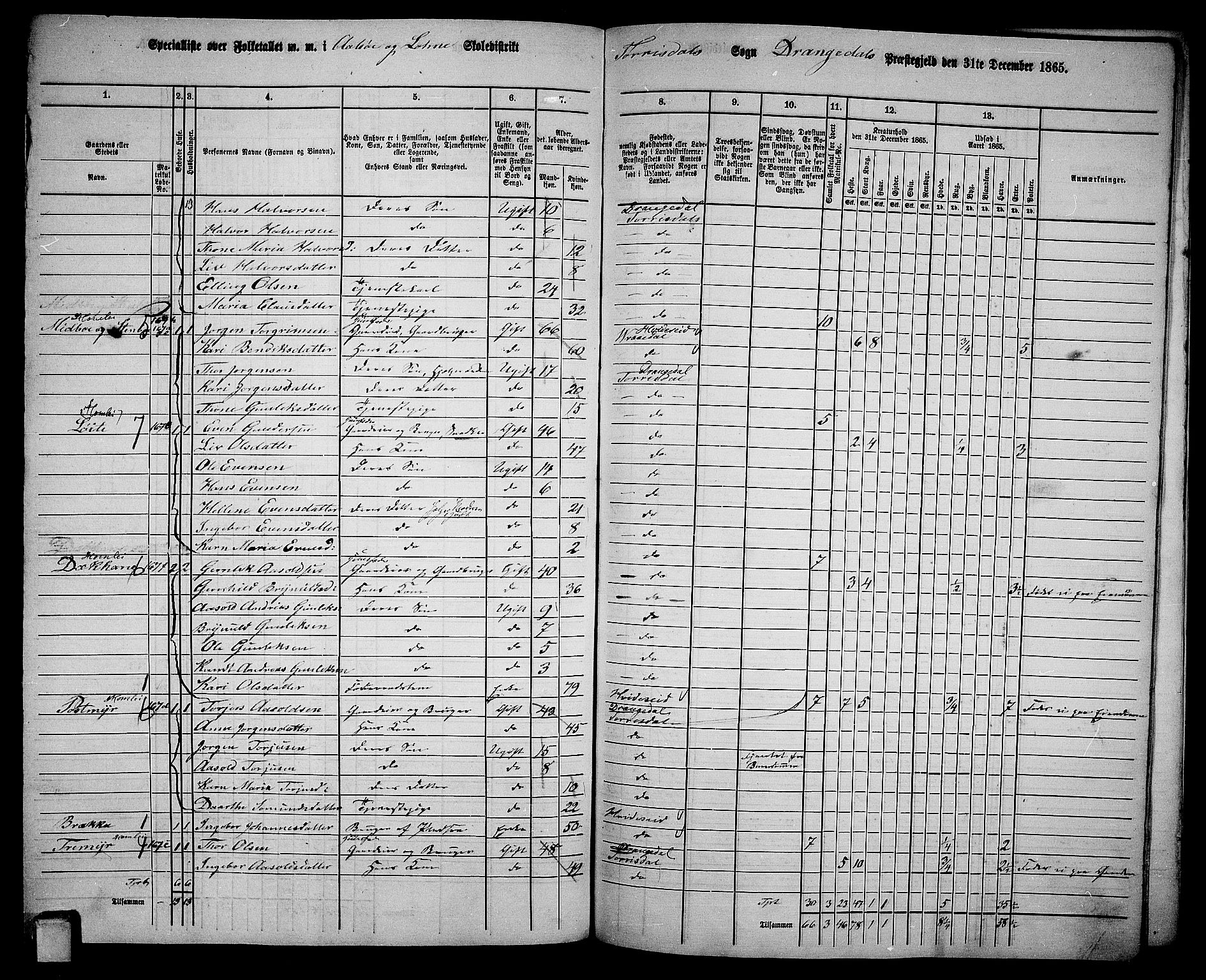 RA, 1865 census for Drangedal, 1865, p. 122