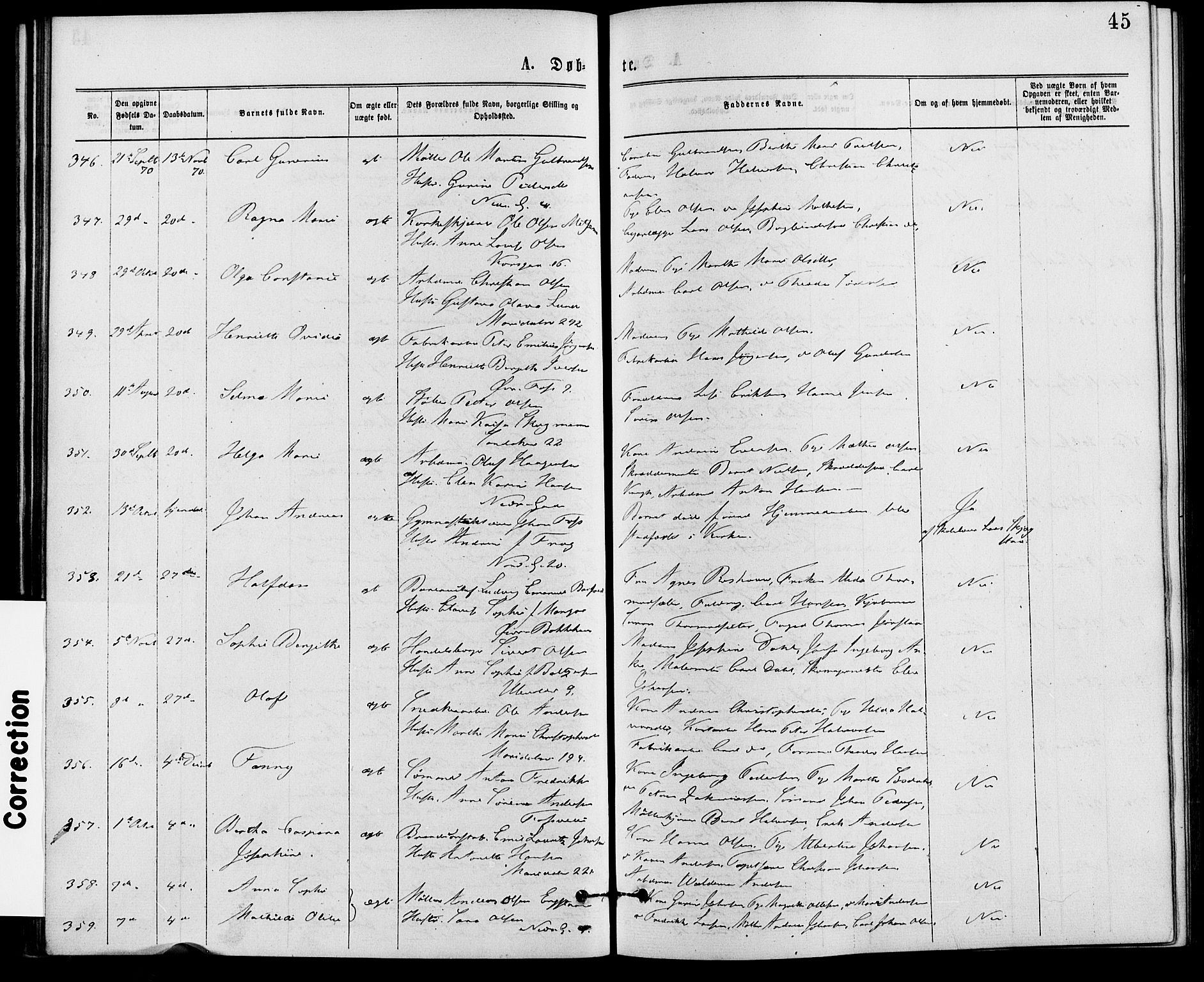 Gamle Aker prestekontor Kirkebøker, AV/SAO-A-10617a/G/L0003: Parish register (copy) no. 3, 1869-1874, p. 45