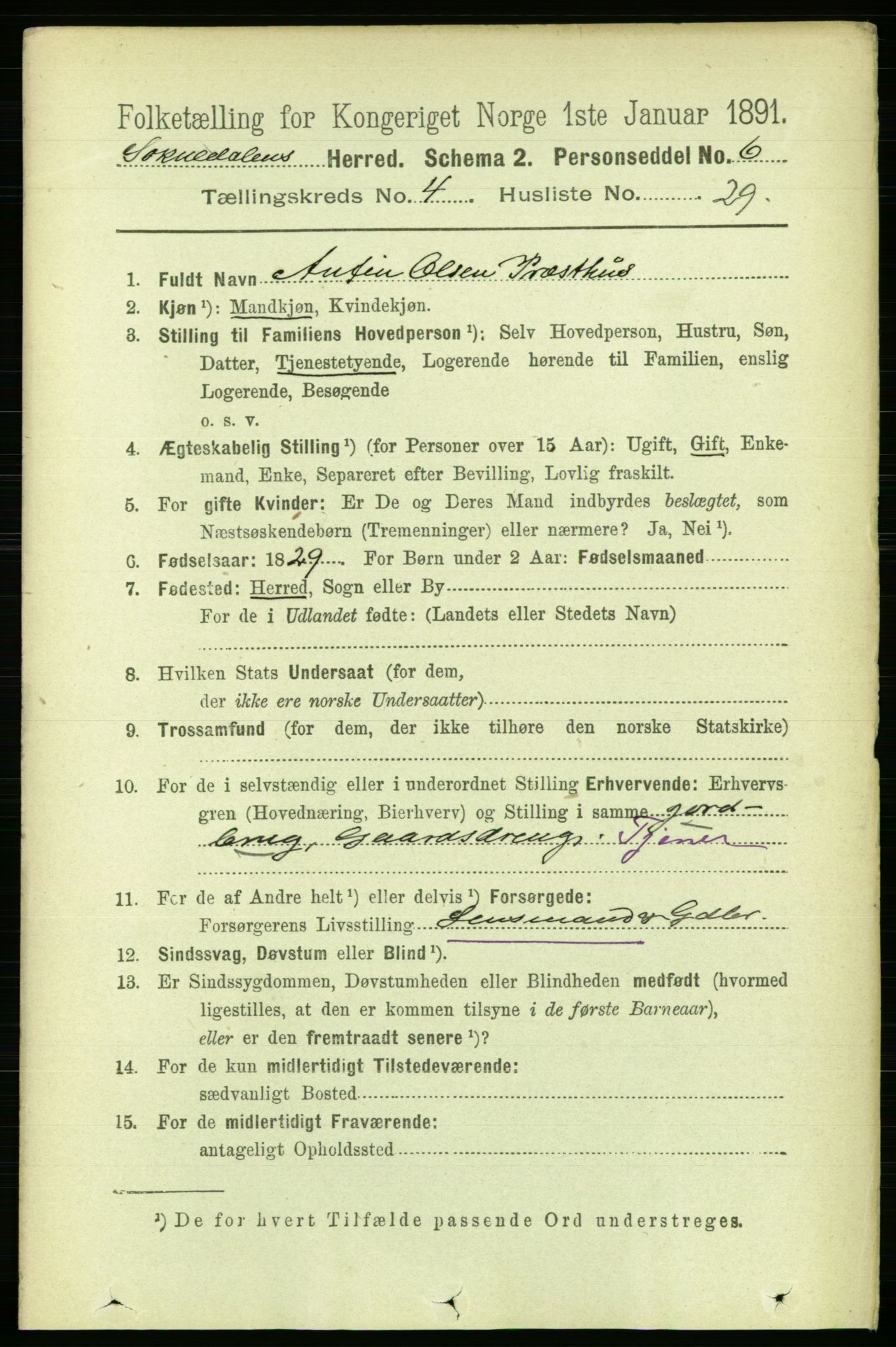 RA, 1891 census for 1649 Soknedal, 1891, p. 1782