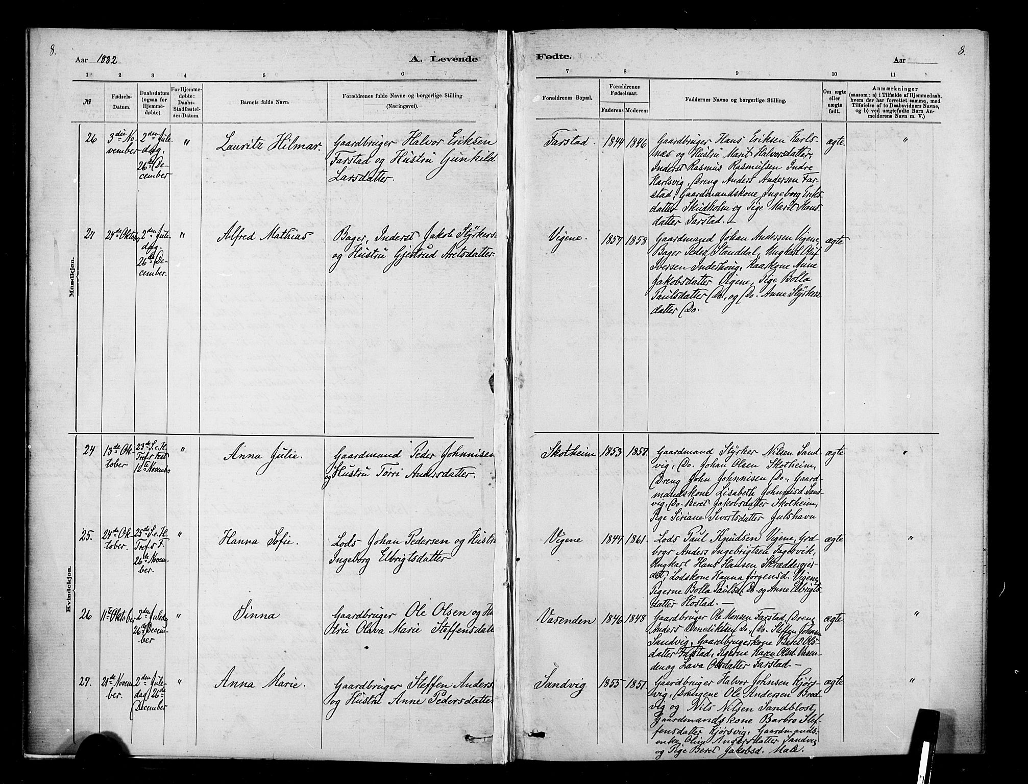 Ministerialprotokoller, klokkerbøker og fødselsregistre - Møre og Romsdal, AV/SAT-A-1454/567/L0778: Parish register (official) no. 567A01, 1881-1903, p. 8