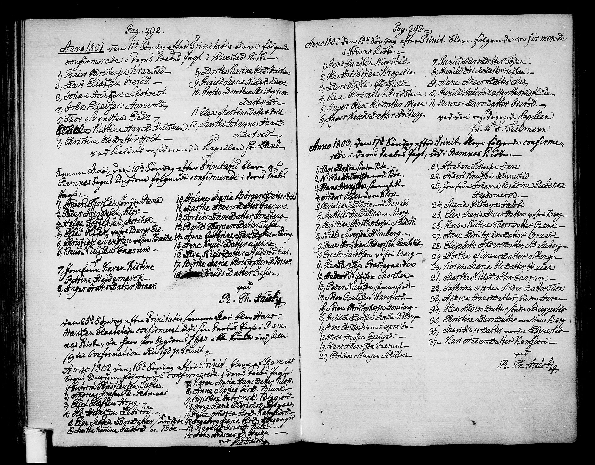 Ramnes kirkebøker, AV/SAKO-A-314/F/Fa/L0003: Parish register (official) no. I 3, 1790-1813, p. 292-293