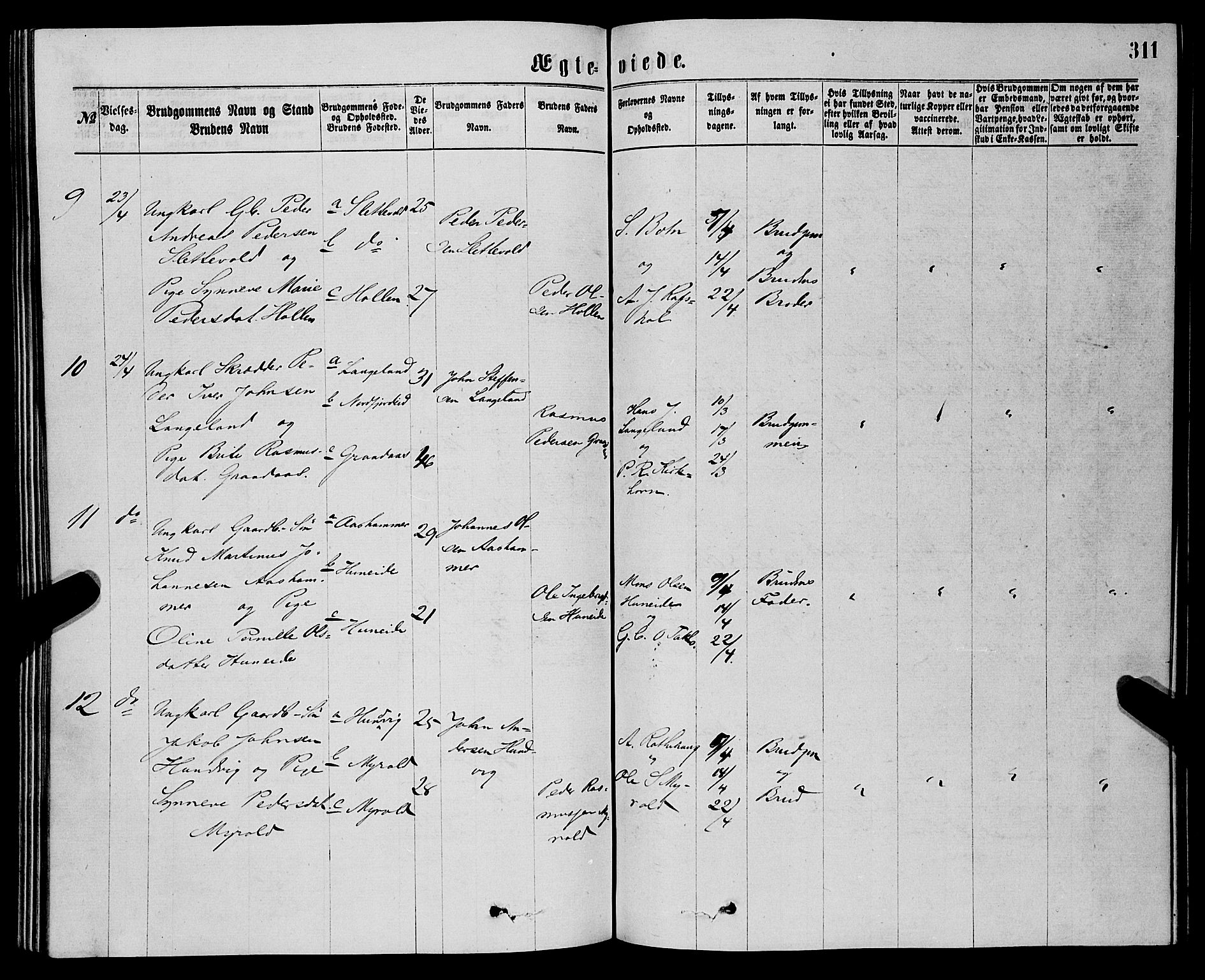 Eid sokneprestembete, AV/SAB-A-82301/H/Haa/Haaa/L0010: Parish register (official) no. A 10, 1867-1878, p. 311