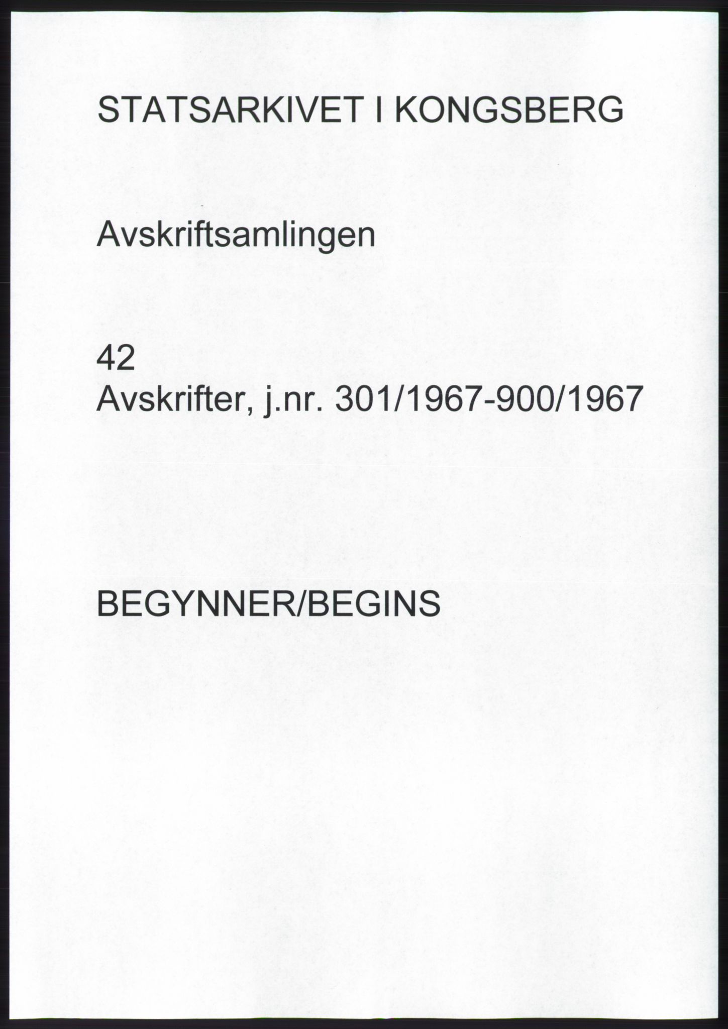 Statsarkivet i Kongsberg, SAKO/A-0001, 1967, p. 1
