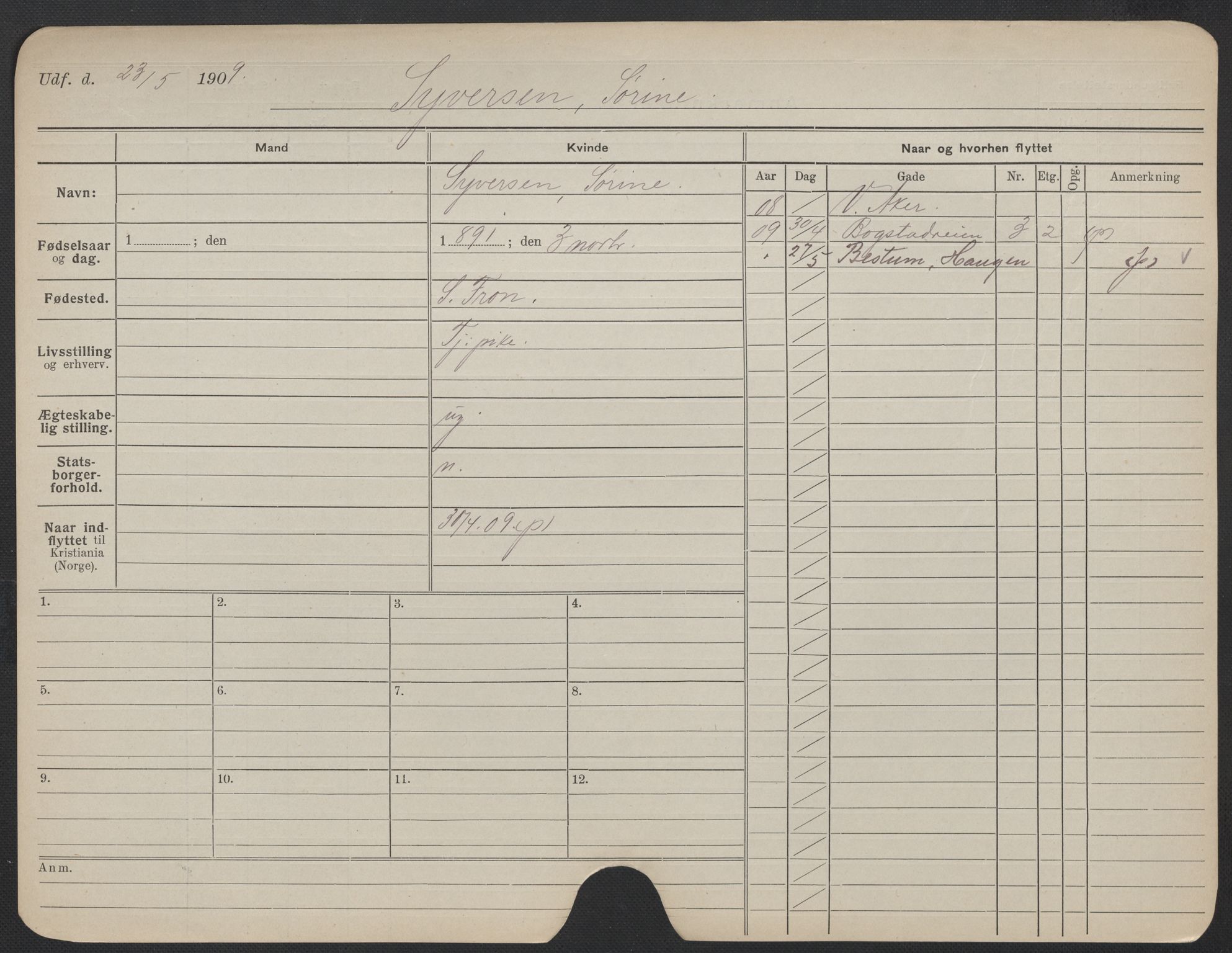 Oslo folkeregister, Registerkort, AV/SAO-A-11715/F/Fa/Fac/L0024: Kvinner, 1906-1914, p. 797a