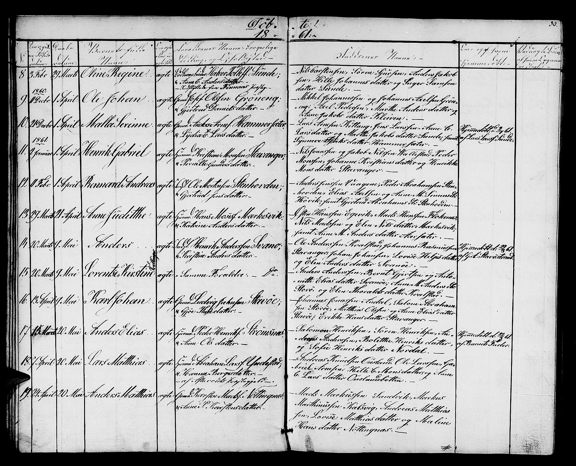 Kinn sokneprestembete, AV/SAB-A-80801/H/Hab/Habc/L0001: Parish register (copy) no. C 1, 1854-1868, p. 30