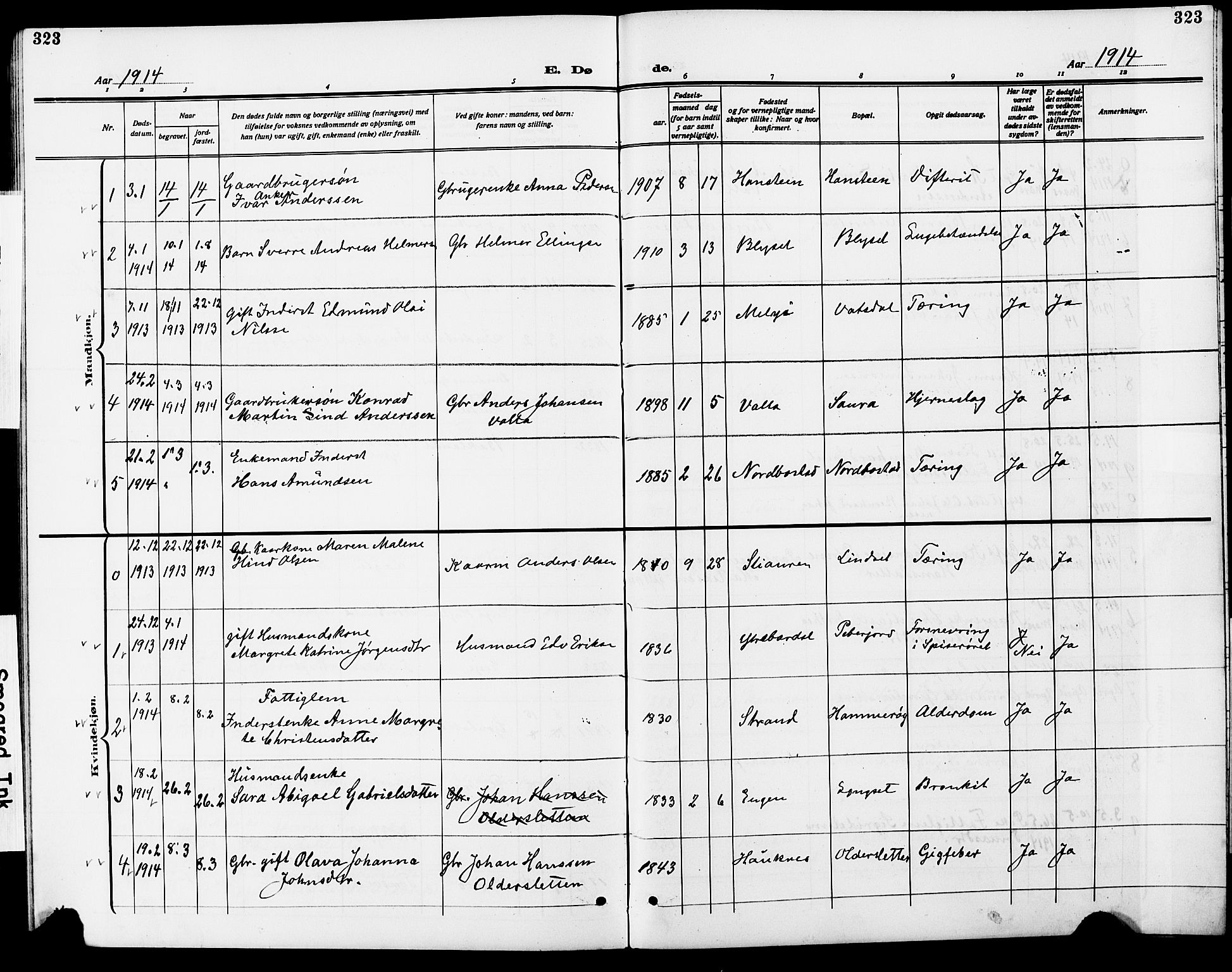 Ministerialprotokoller, klokkerbøker og fødselsregistre - Nordland, AV/SAT-A-1459/838/L0560: Parish register (copy) no. 838C07, 1910-1928, p. 323