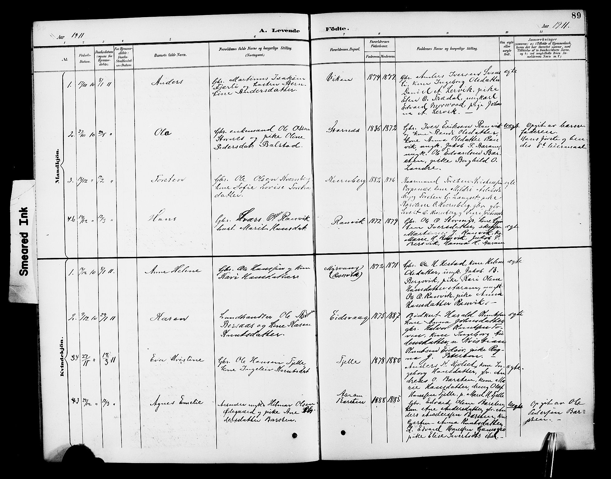 Ministerialprotokoller, klokkerbøker og fødselsregistre - Møre og Romsdal, SAT/A-1454/551/L0632: Parish register (copy) no. 551C04, 1894-1920, p. 89