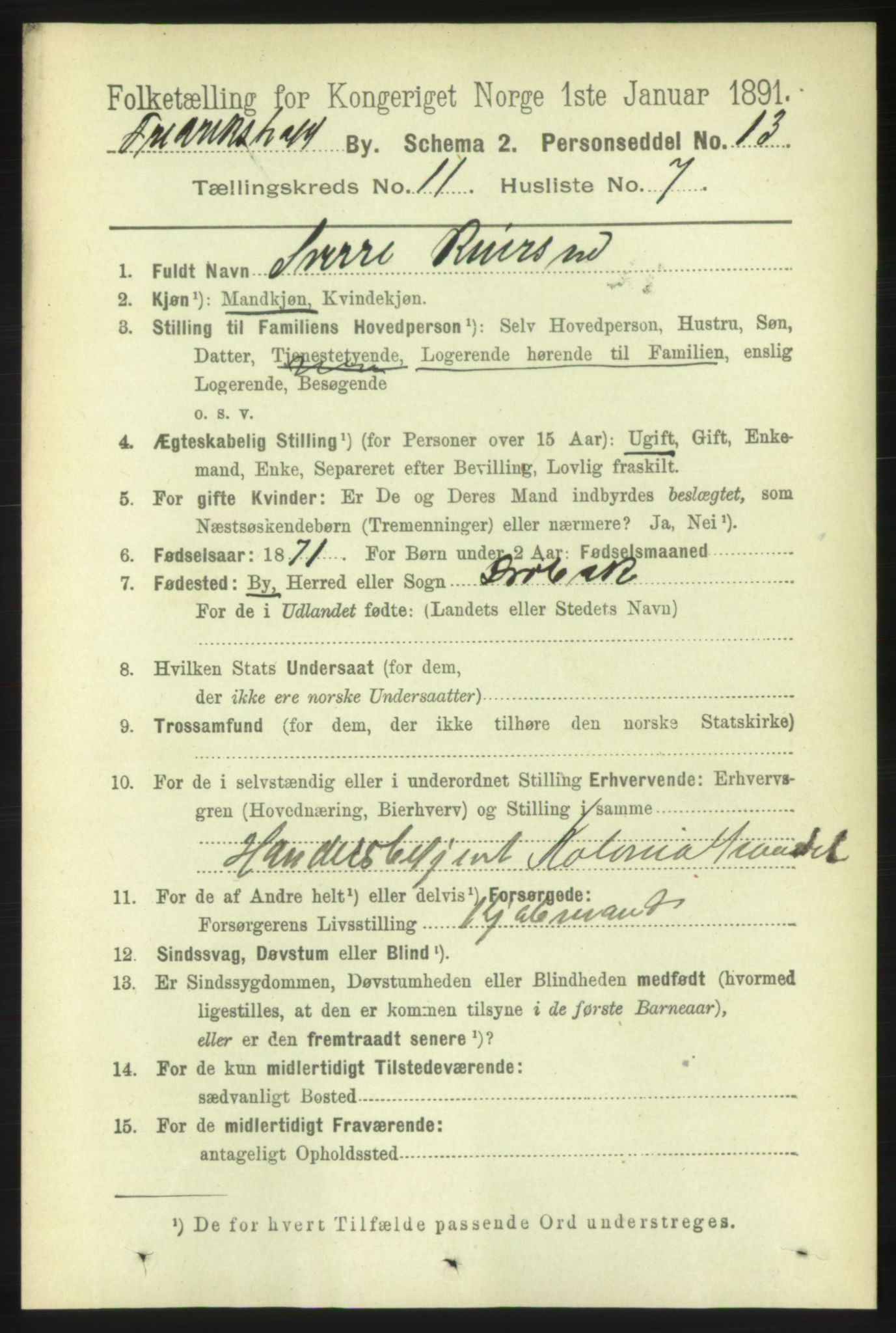 RA, 1891 census for 0101 Fredrikshald, 1891, p. 7762
