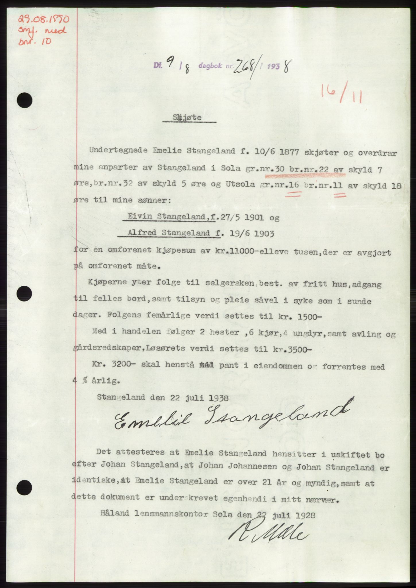 Jæren sorenskriveri, AV/SAST-A-100310/03/G/Gba/L0071: Mortgage book, 1938-1938, Diary no: : 2681/1938