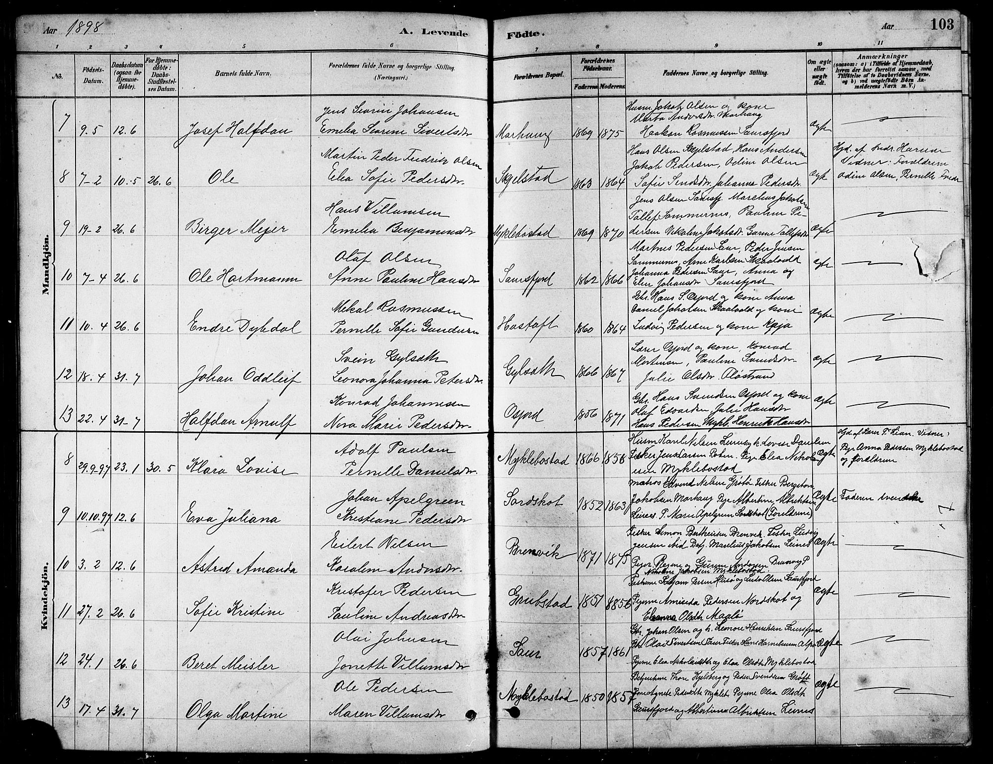 Ministerialprotokoller, klokkerbøker og fødselsregistre - Nordland, AV/SAT-A-1459/857/L0828: Parish register (copy) no. 857C03, 1879-1908, p. 103