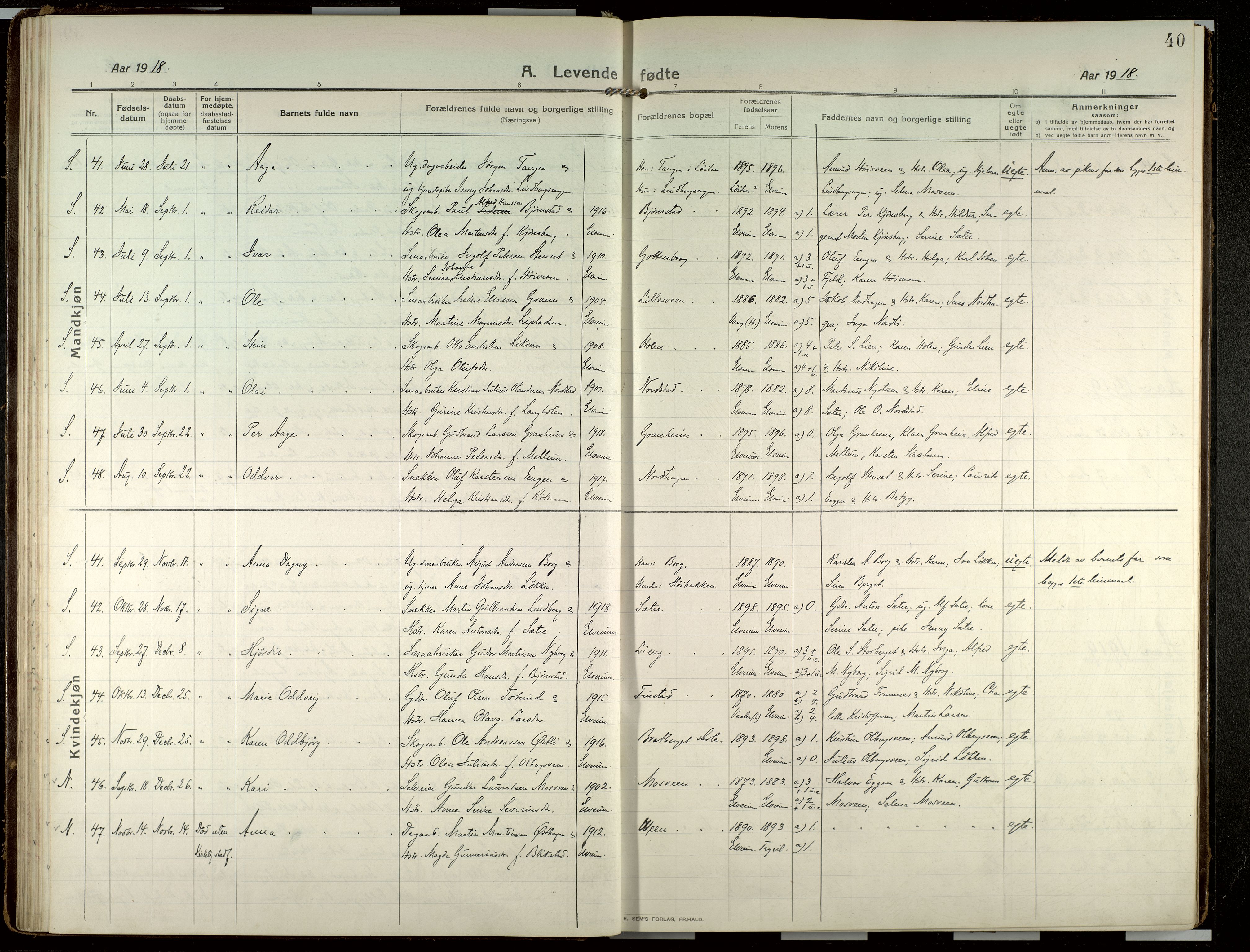 Elverum prestekontor, AV/SAH-PREST-044/H/Ha/Haa/L0022: Parish register (official) no. 22, 1913-1924, p. 40