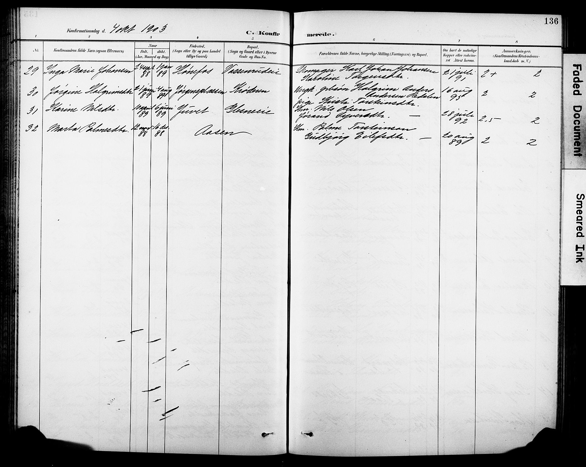 Krødsherad kirkebøker, SAKO/A-19/G/Ga/L0002: Parish register (copy) no. 2, 1894-1918, p. 136
