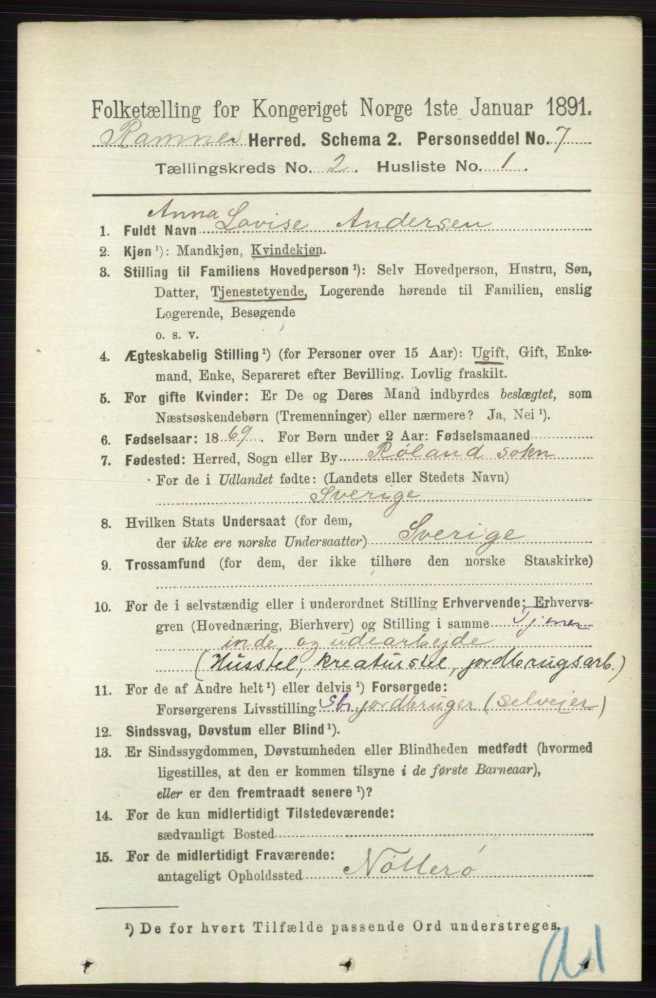 RA, 1891 census for 0718 Ramnes, 1891, p. 574