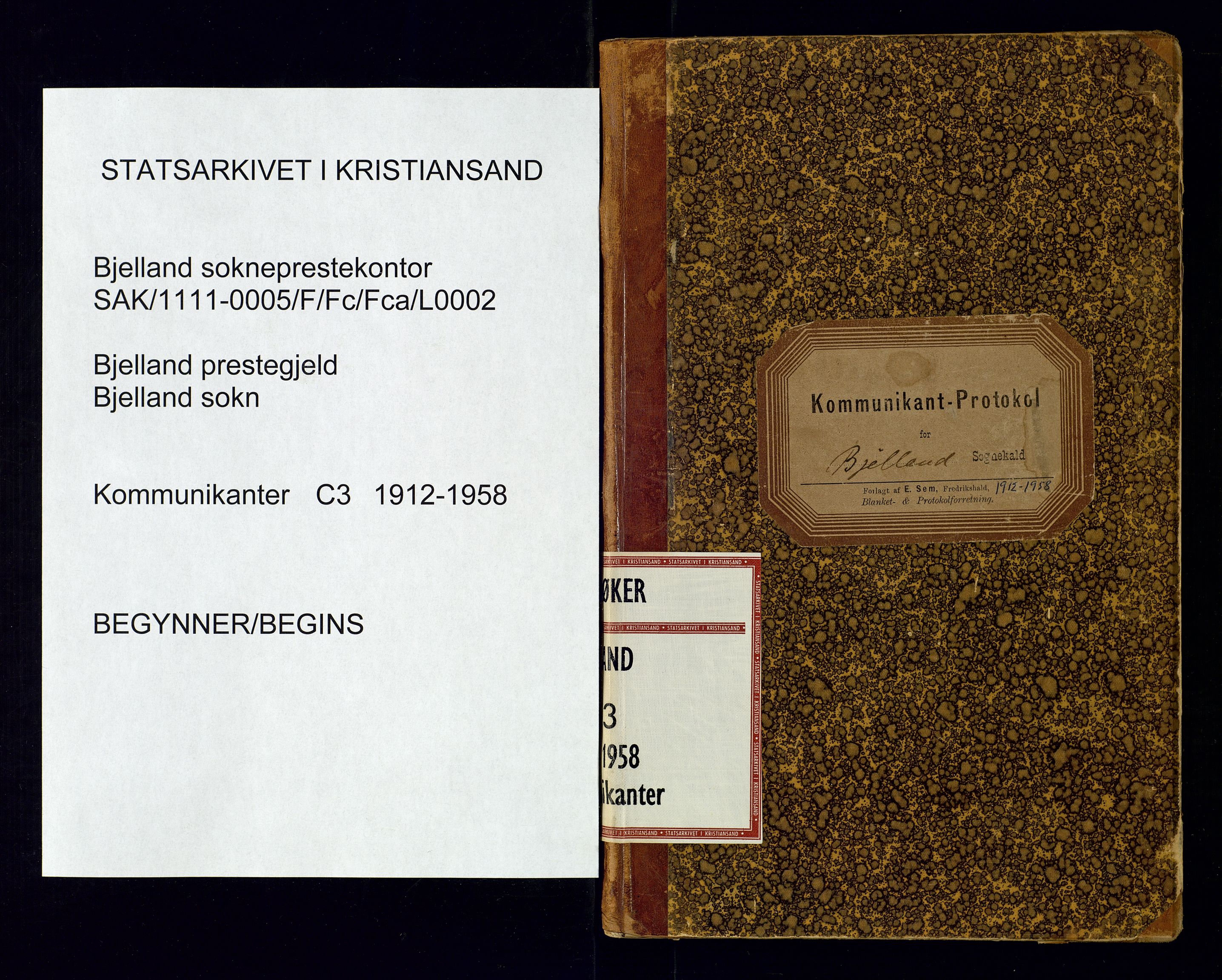 Bjelland sokneprestkontor, SAK/1111-0005/F/Fc/Fca/L0002: Communicants register no. C-3, 1912-1958