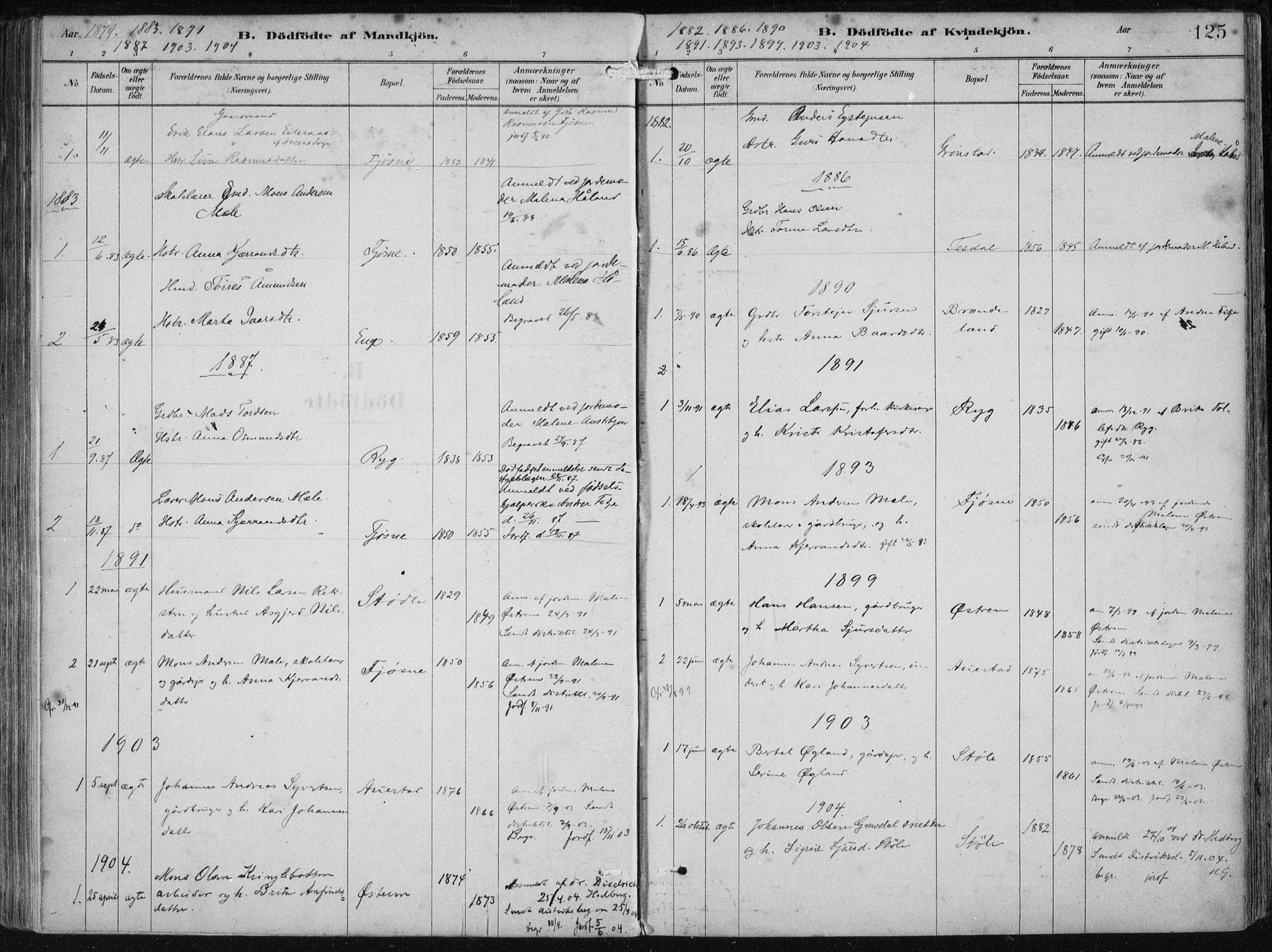 Etne sokneprestembete, SAB/A-75001/H/Haa: Parish register (official) no. B  1, 1879-1919, p. 125