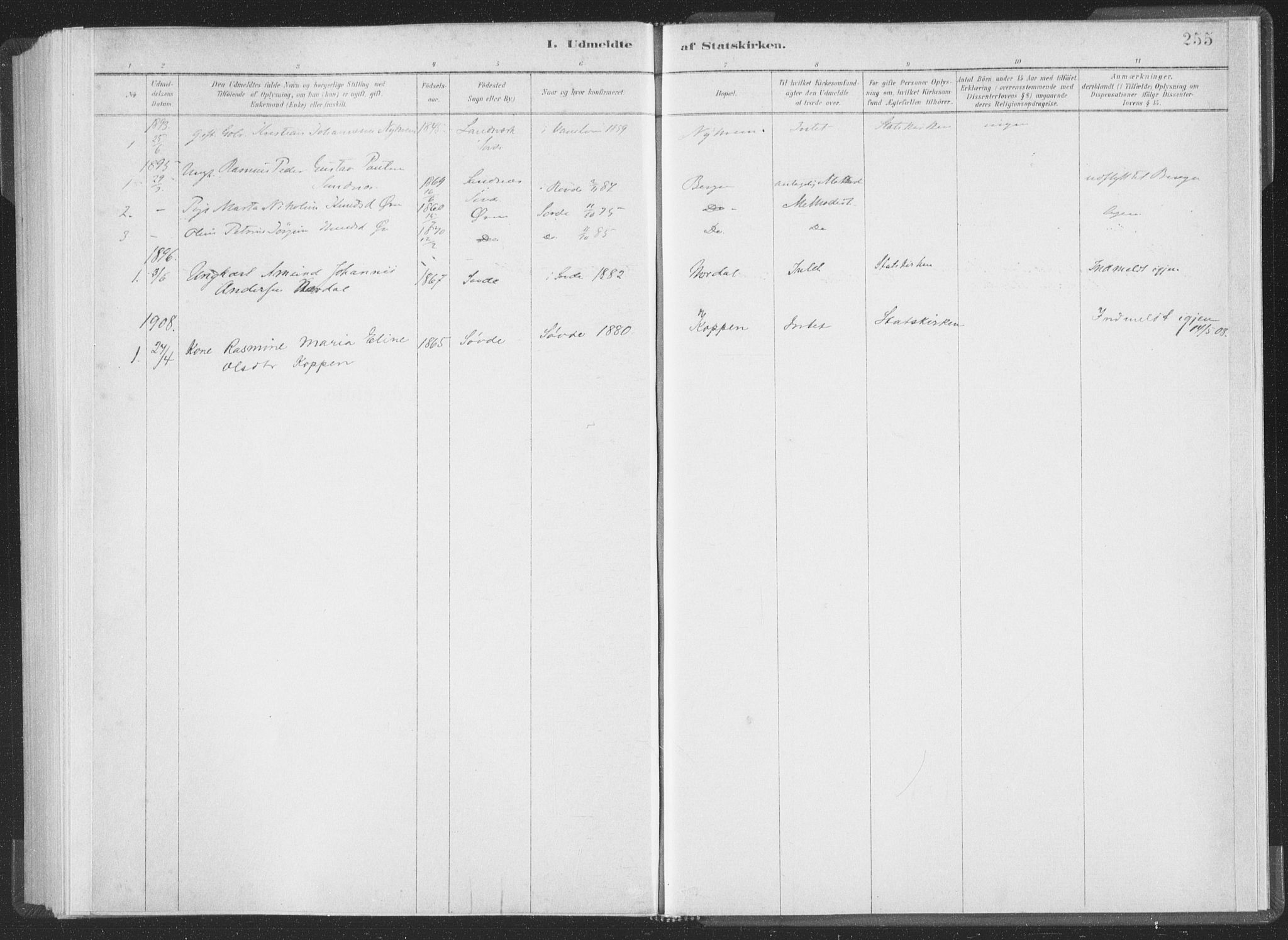 Ministerialprotokoller, klokkerbøker og fødselsregistre - Møre og Romsdal, AV/SAT-A-1454/502/L0025: Parish register (official) no. 502A03, 1885-1909, p. 255