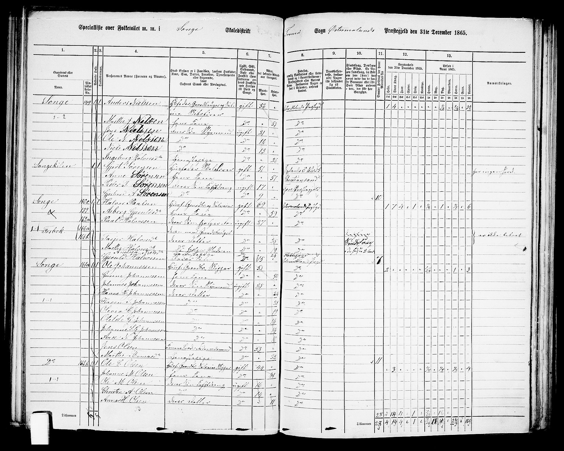 RA, 1865 census for Austre Moland, 1865, p. 152