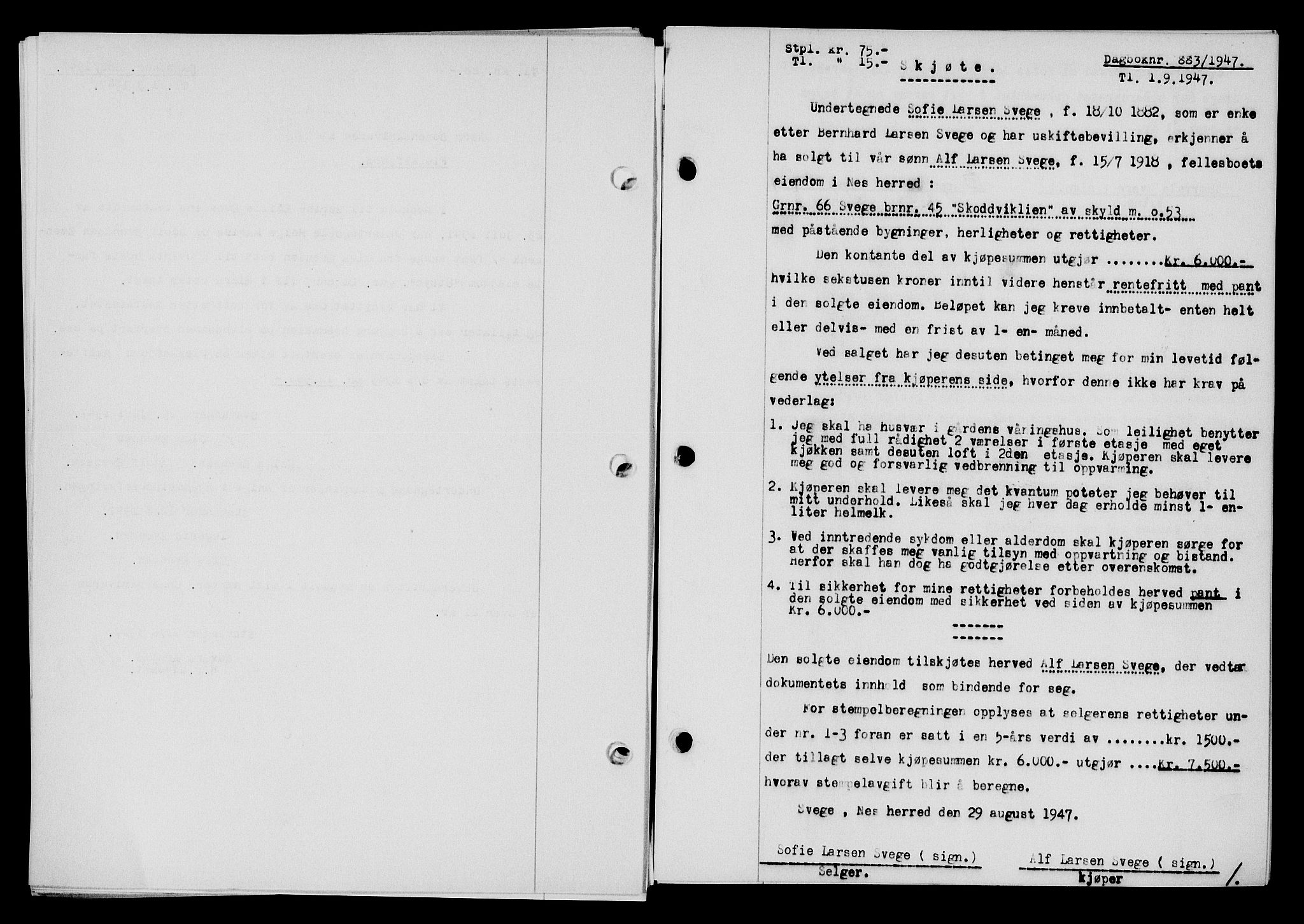 Flekkefjord sorenskriveri, SAK/1221-0001/G/Gb/Gba/L0062: Mortgage book no. A-10, 1947-1947, Diary no: : 883/1947