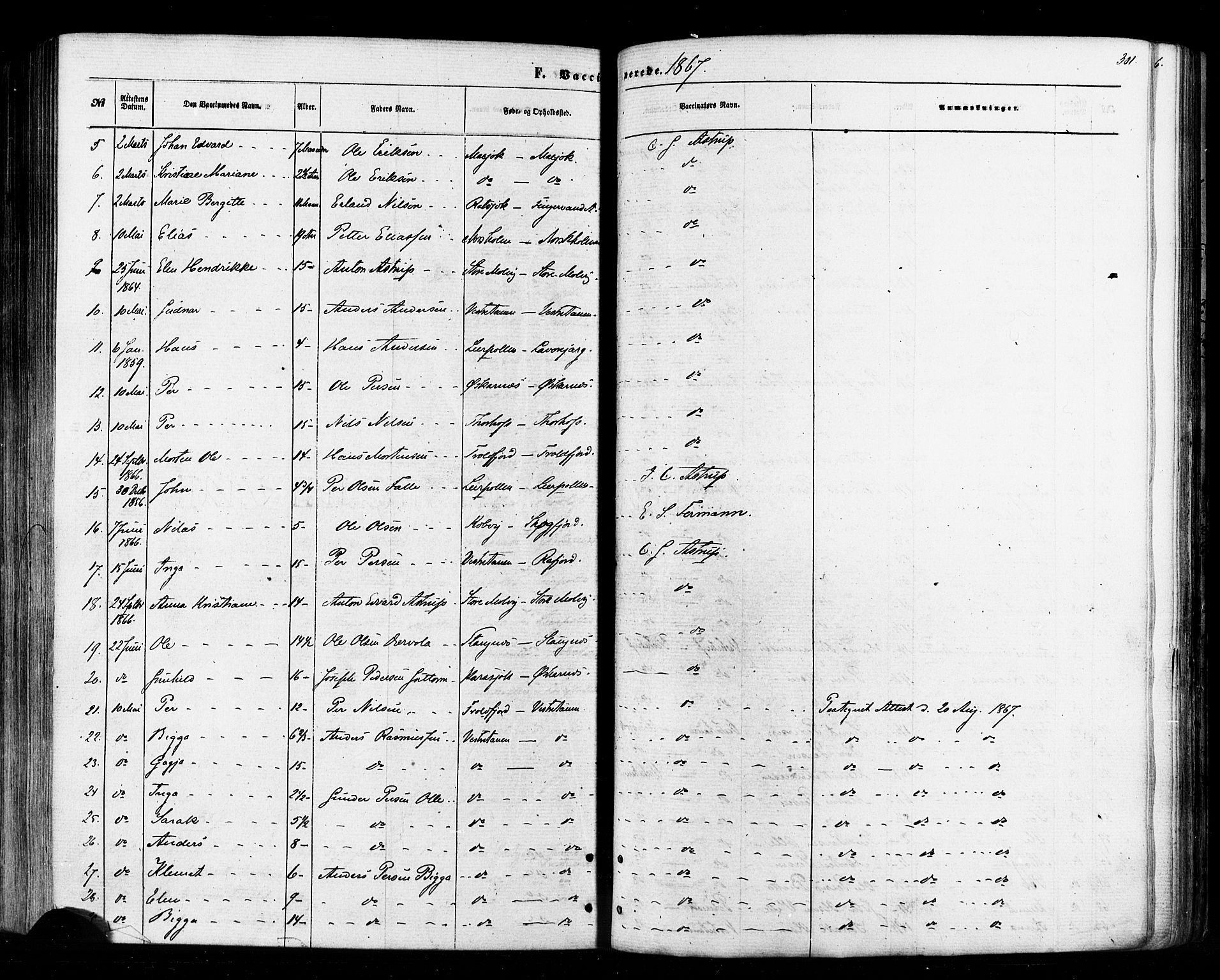 Tana sokneprestkontor, AV/SATØ-S-1334/H/Ha/L0002kirke: Parish register (official) no. 2 /1, 1861-1877, p. 301