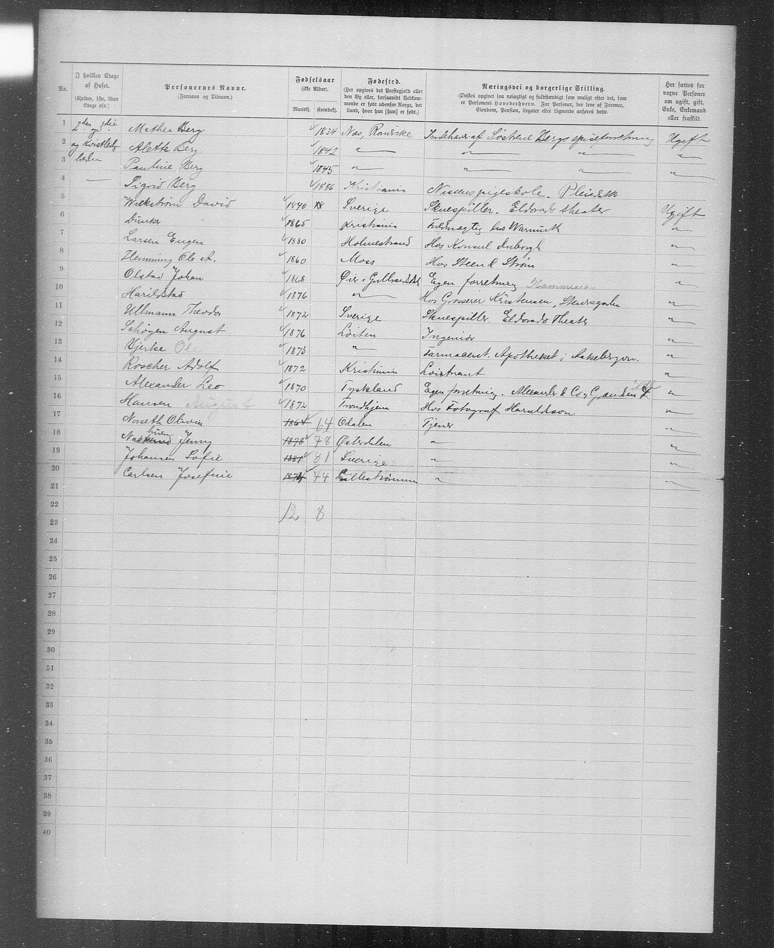 OBA, Municipal Census 1899 for Kristiania, 1899, p. 3958