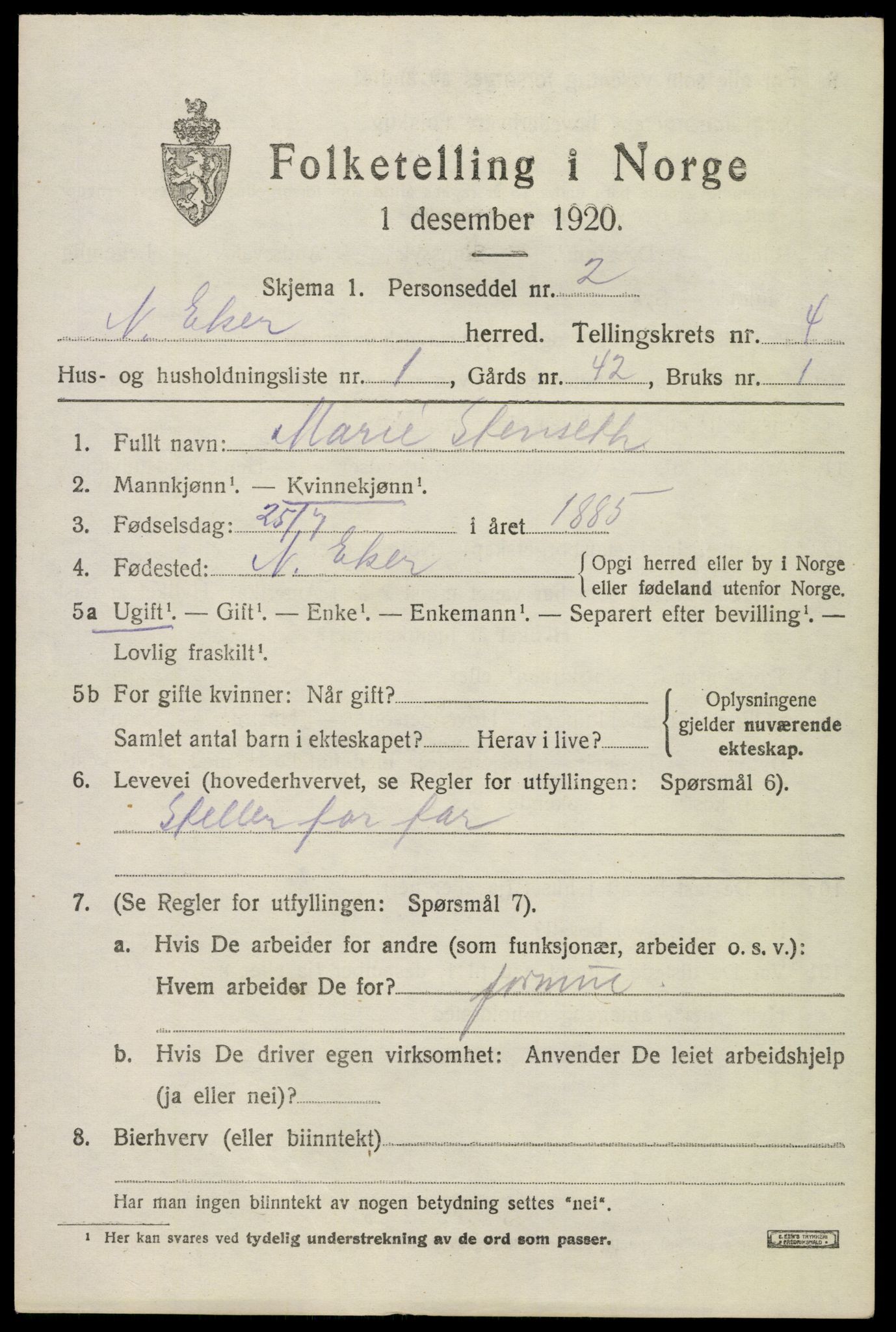 SAKO, 1920 census for Nedre Eiker, 1920, p. 5027