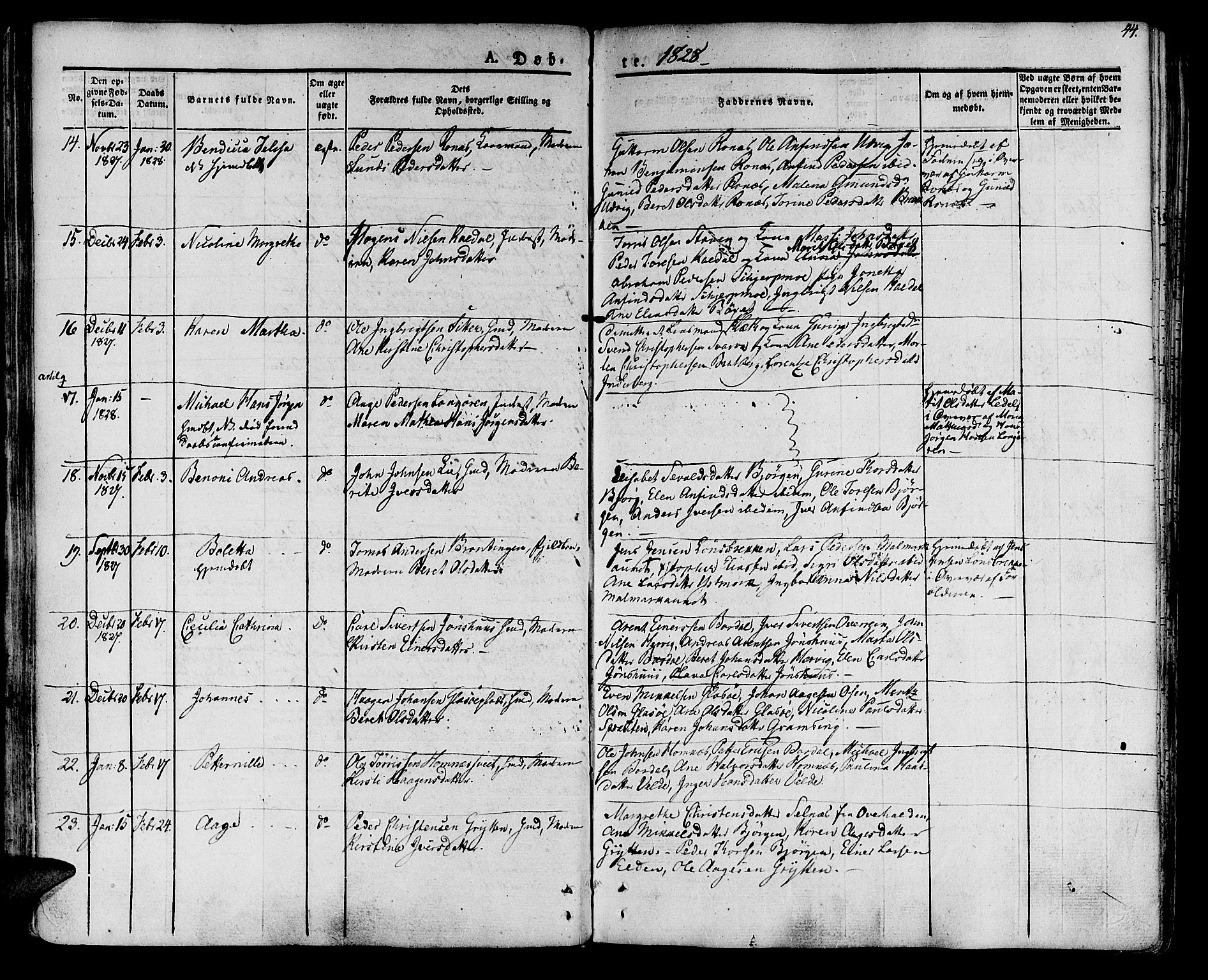 Ministerialprotokoller, klokkerbøker og fødselsregistre - Nord-Trøndelag, AV/SAT-A-1458/741/L0390: Parish register (official) no. 741A04, 1822-1836, p. 44