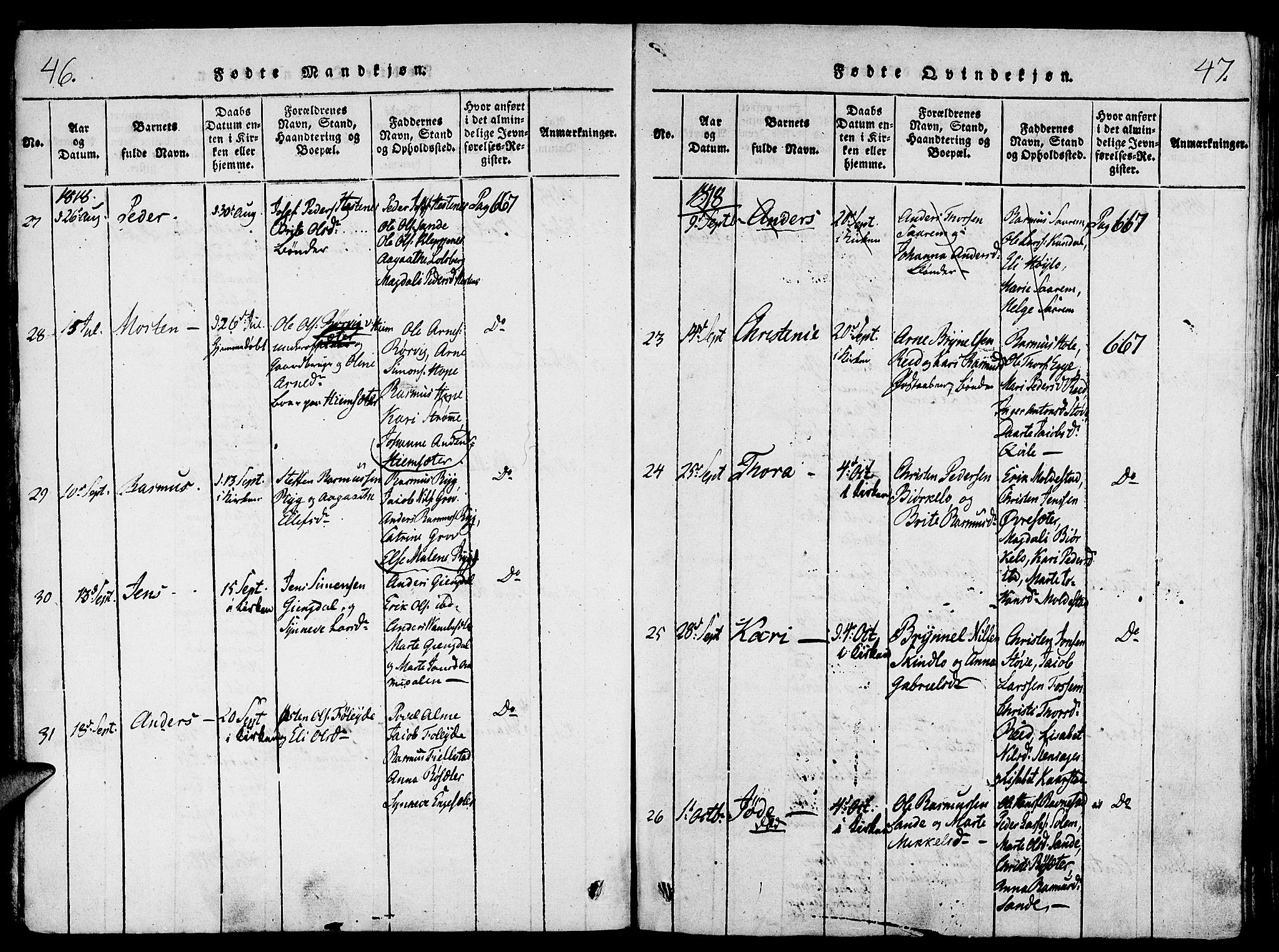 Gloppen sokneprestembete, AV/SAB-A-80101/H/Haa/Haaa/L0006: Parish register (official) no. A 6, 1816-1826, p. 46-47