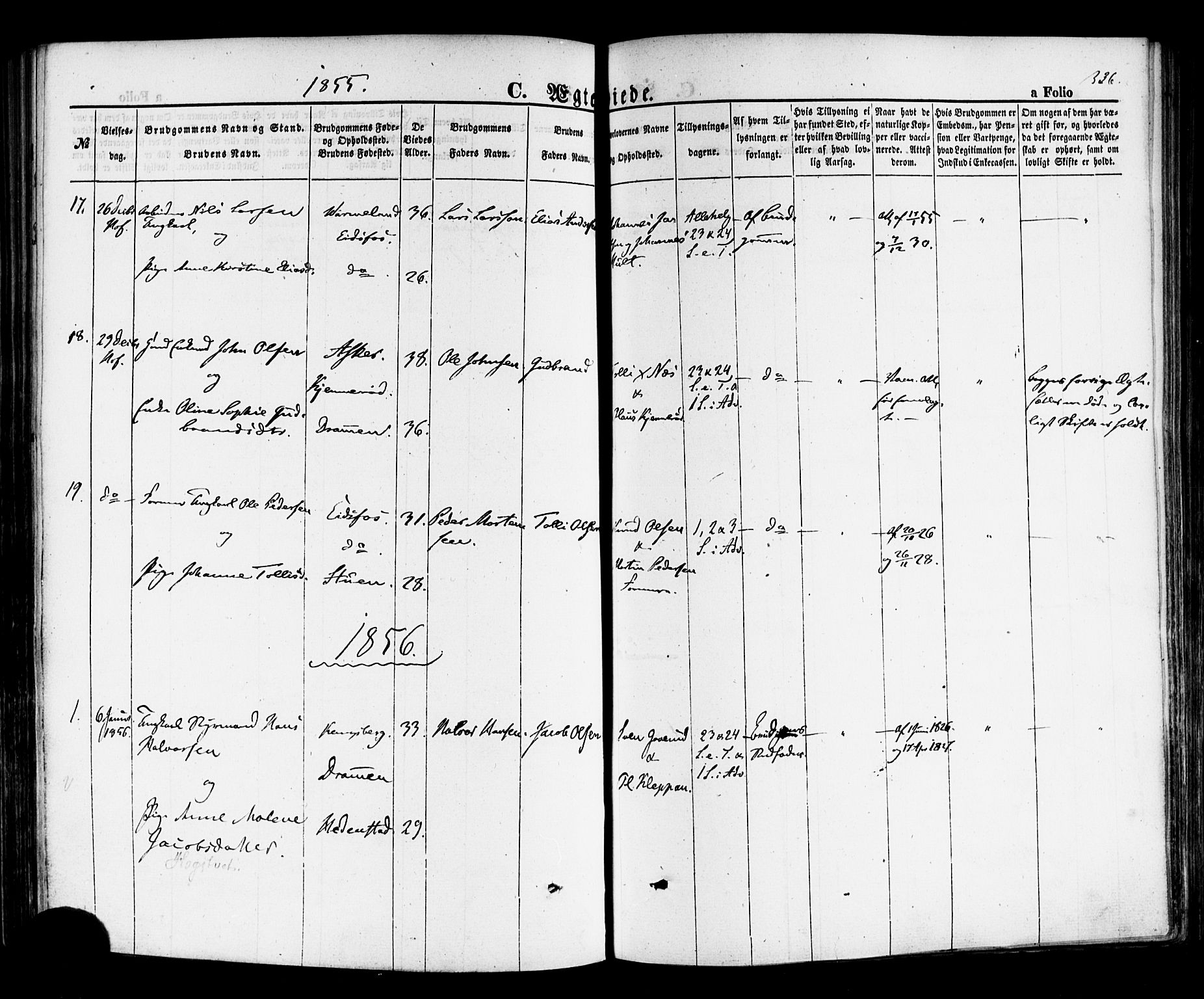 Hof kirkebøker, SAKO/A-64/F/Fa/L0006: Parish register (official) no. I 6, 1851-1877, p. 336