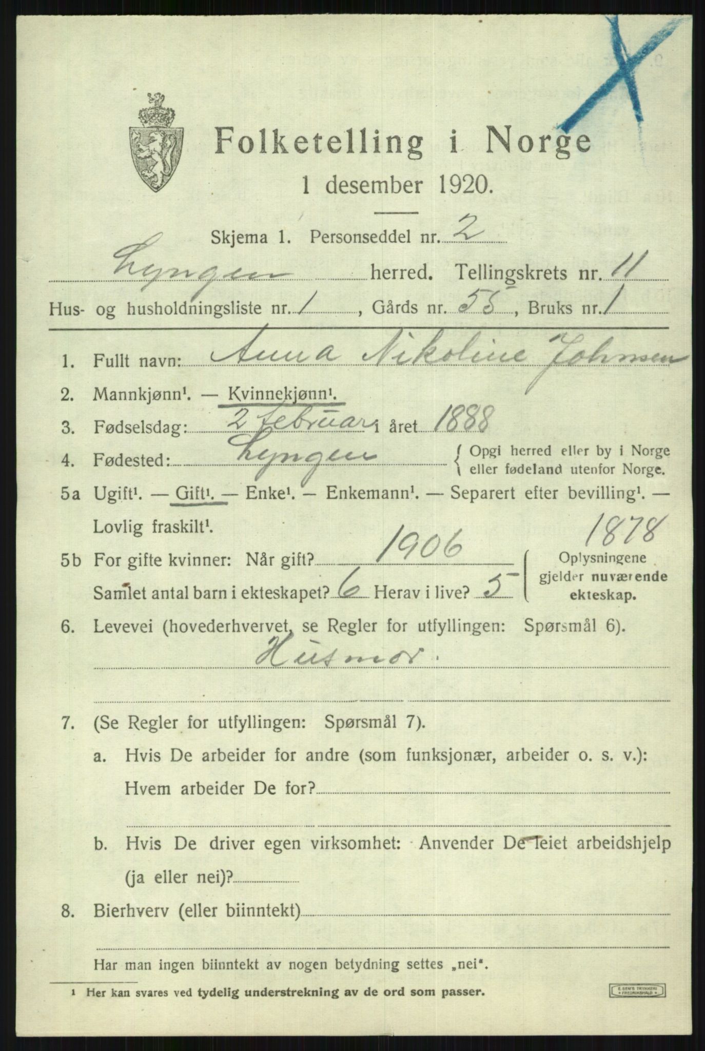 SATØ, 1920 census for Lyngen, 1920, p. 8347