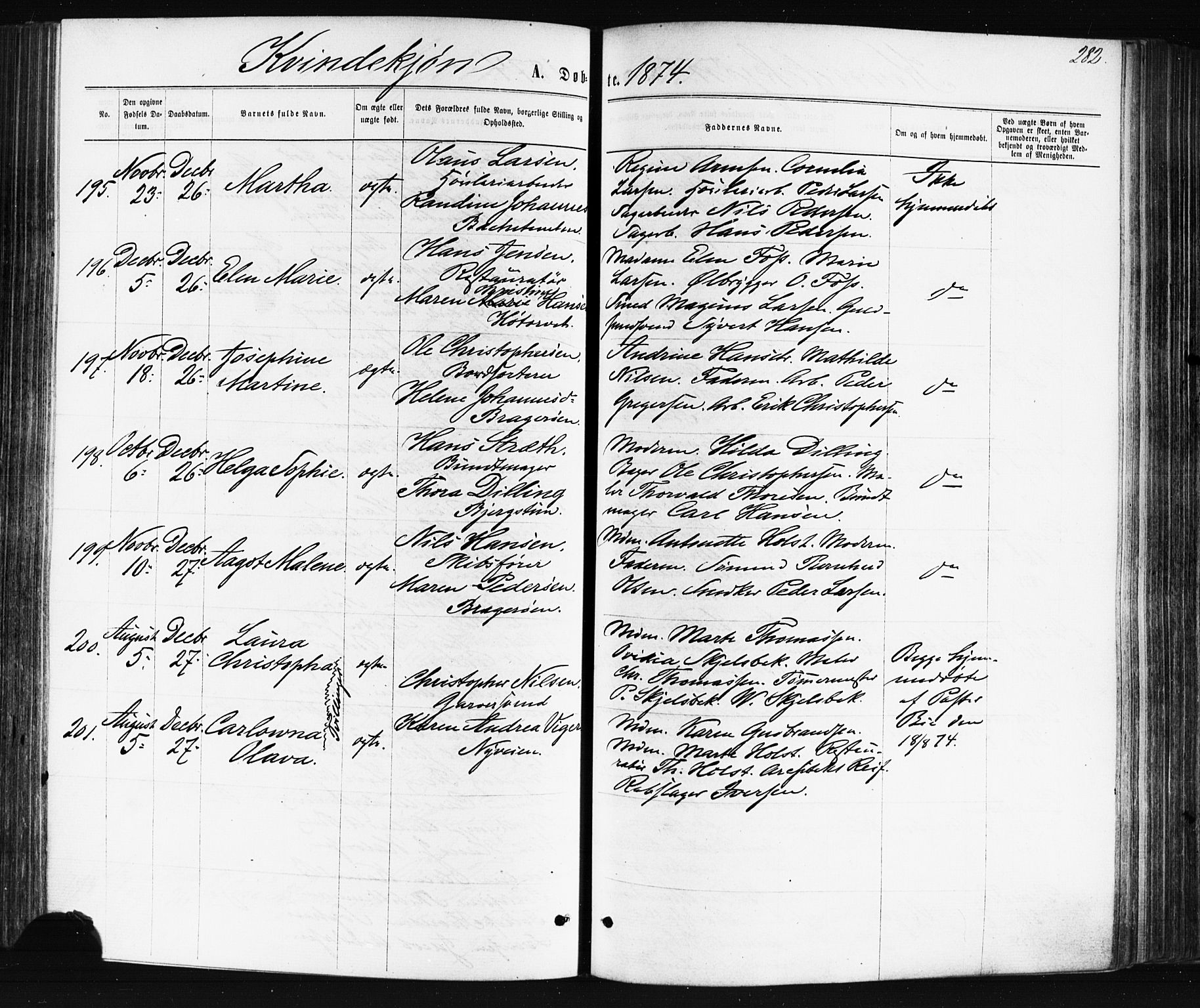 Bragernes kirkebøker, AV/SAKO-A-6/F/Fb/L0004: Parish register (official) no. II 4, 1869-1875, p. 282